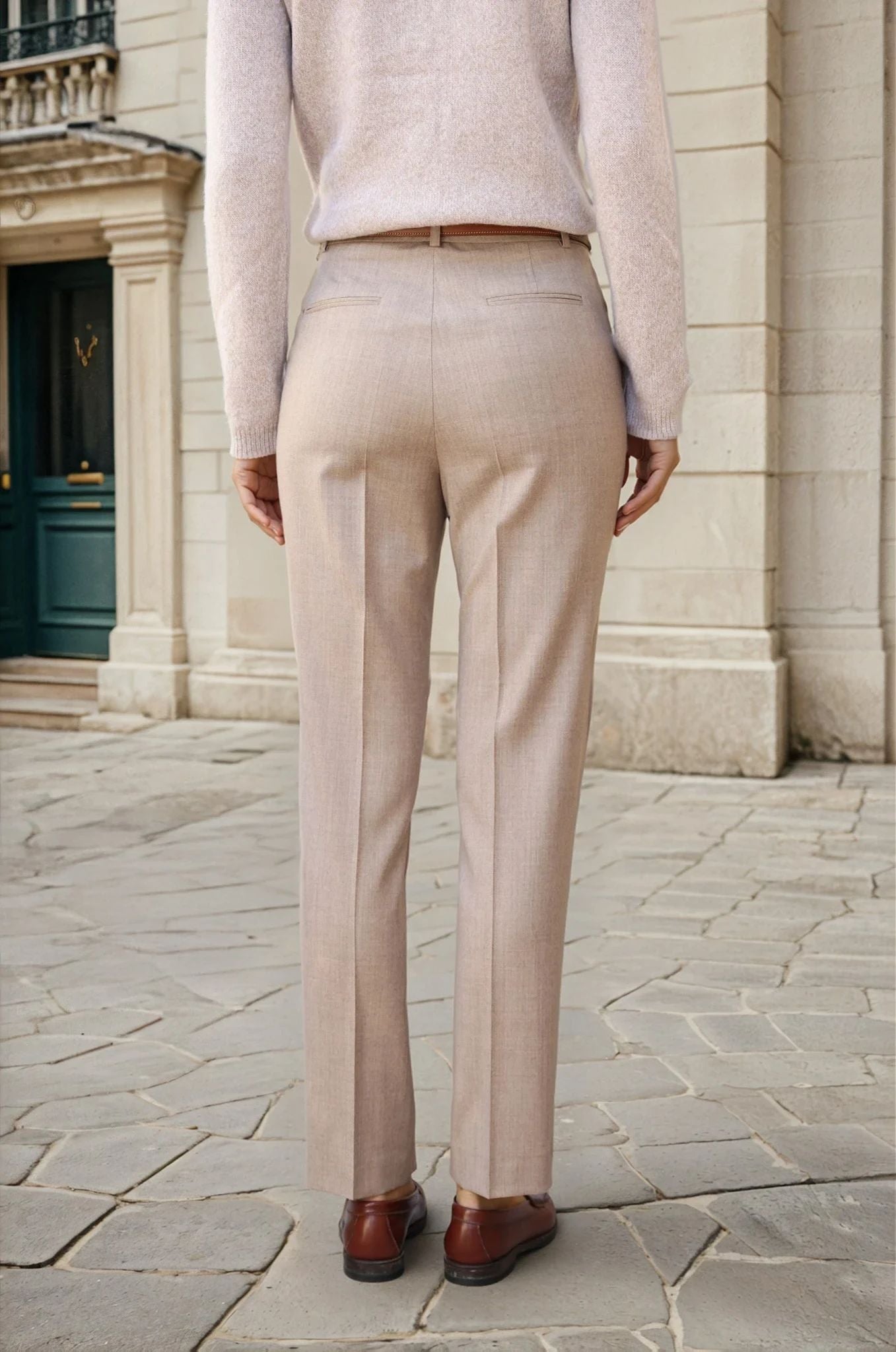 Pantalon Eliot en flanelle 100% laine vierge - Beige-PANTALON FEMME-Curling-Paris