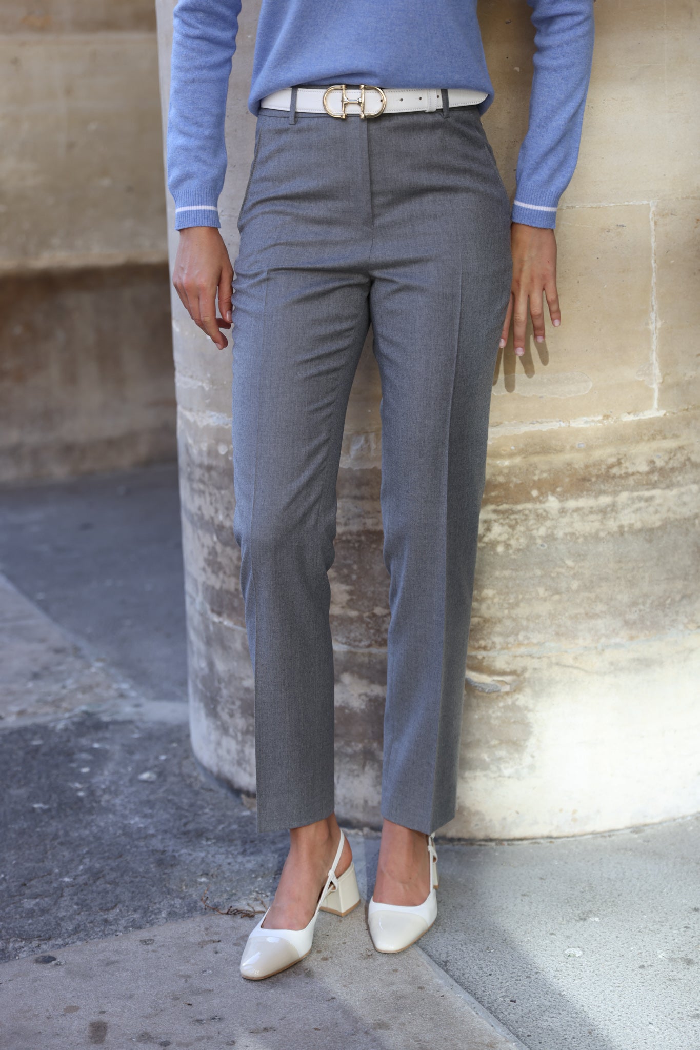 Pantalon Eliot en flanelle 100% laine vierge - Gris clair-PANTALON FEMME-Curling-Paris