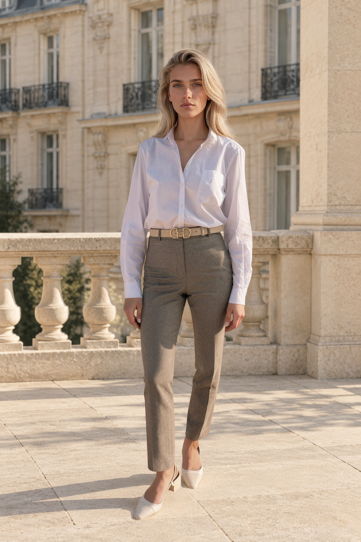 Pantalon Eliot en laine vierge pied-de-puce - Taupe-PANTALON FEMME-Curling-Paris
