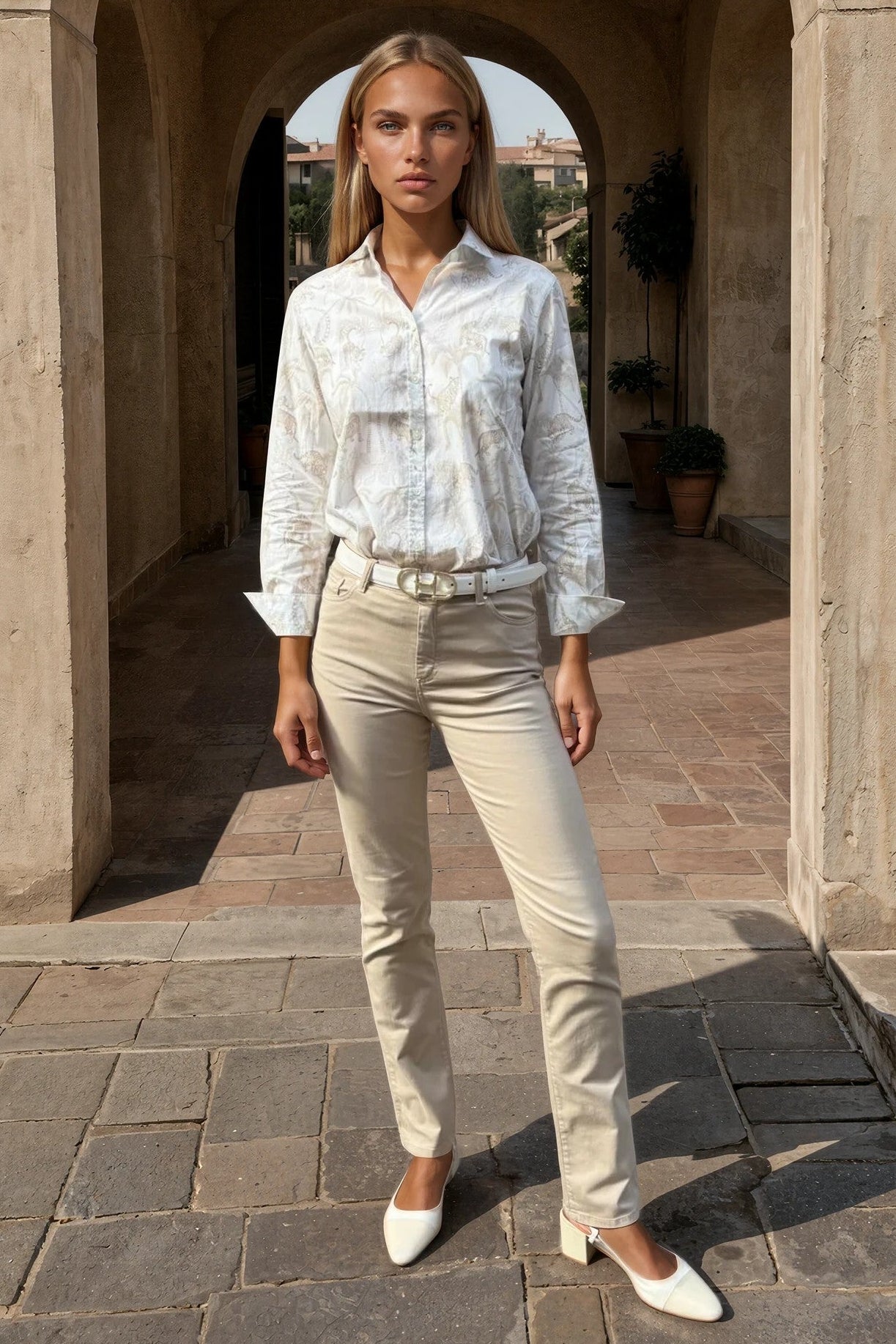 Pantalon Josh en coton stretch - Beige-PANTALON FEMME-Curling-Paris