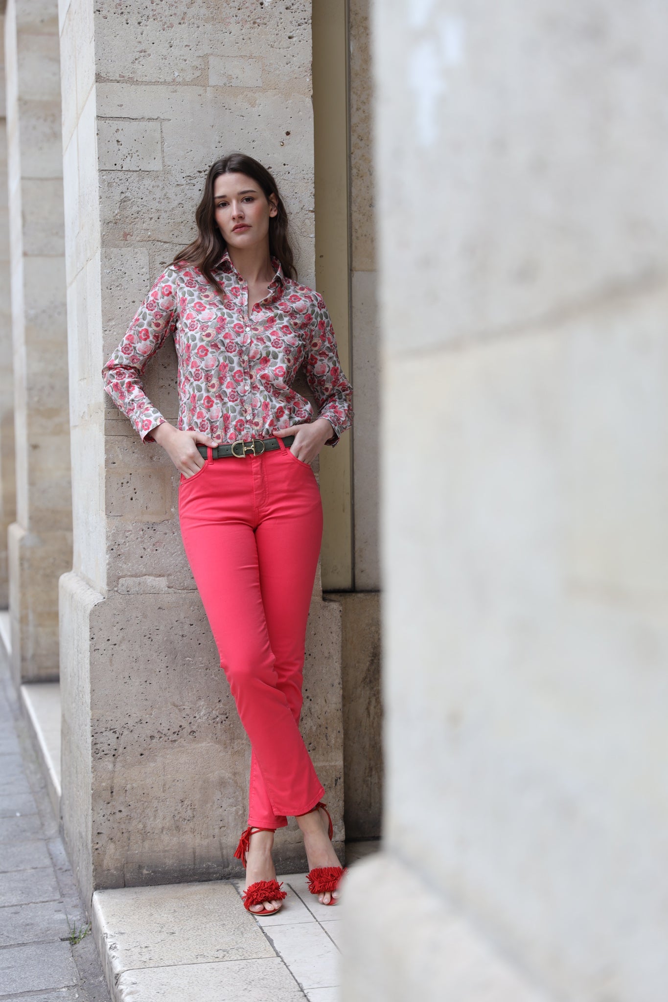 Pantalon Josh en coton stretch - Rouge-PANTALON FEMME-Curling-Paris