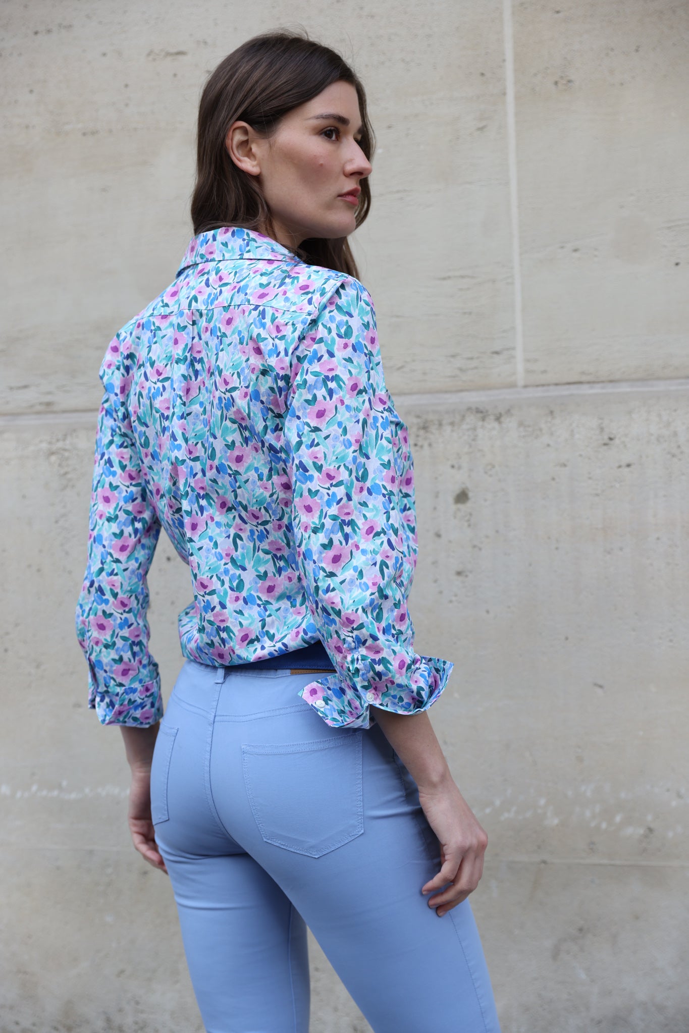 Pantalon Josh en popeline de coton stretch - Bleu-PANTALON FEMME-Curling-Paris