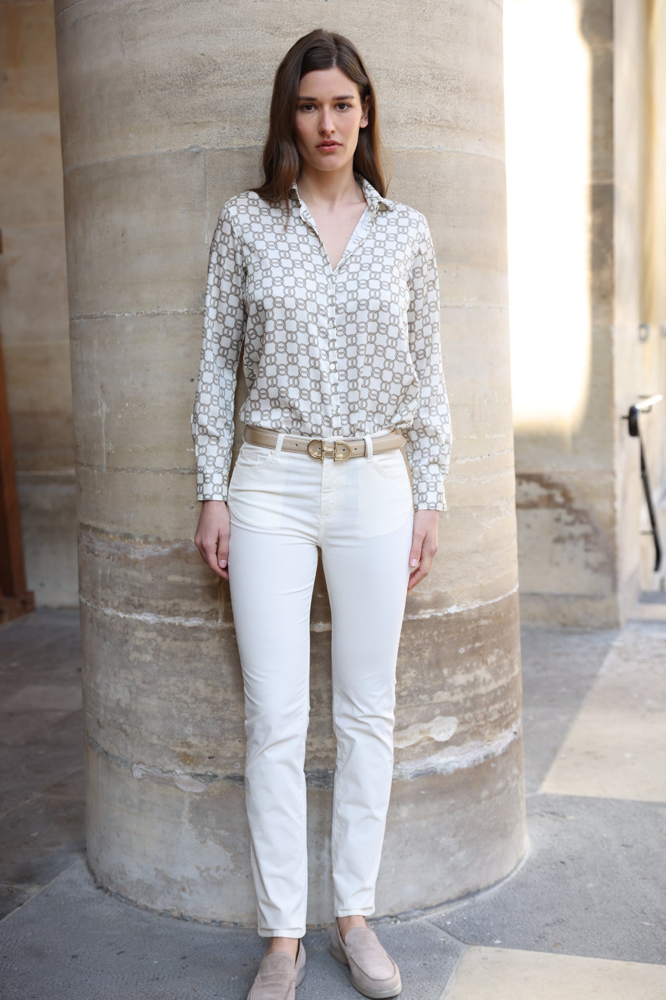 Pantalon Josh en popeline de coton stretch - Ecru-PANTALON FEMME-Curling-Paris
