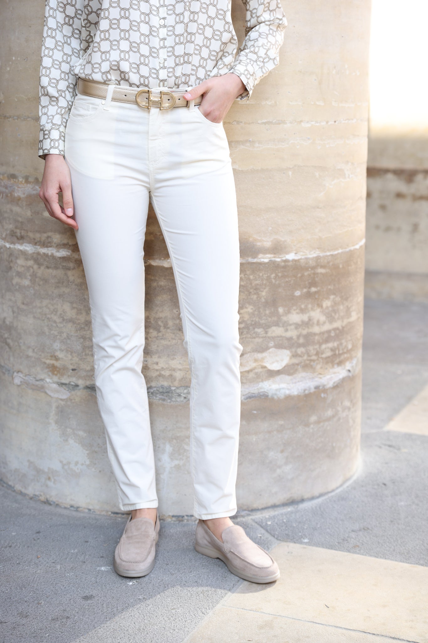 Pantalon Josh en popeline de coton stretch - Ecru-PANTALON FEMME-Curling-Paris