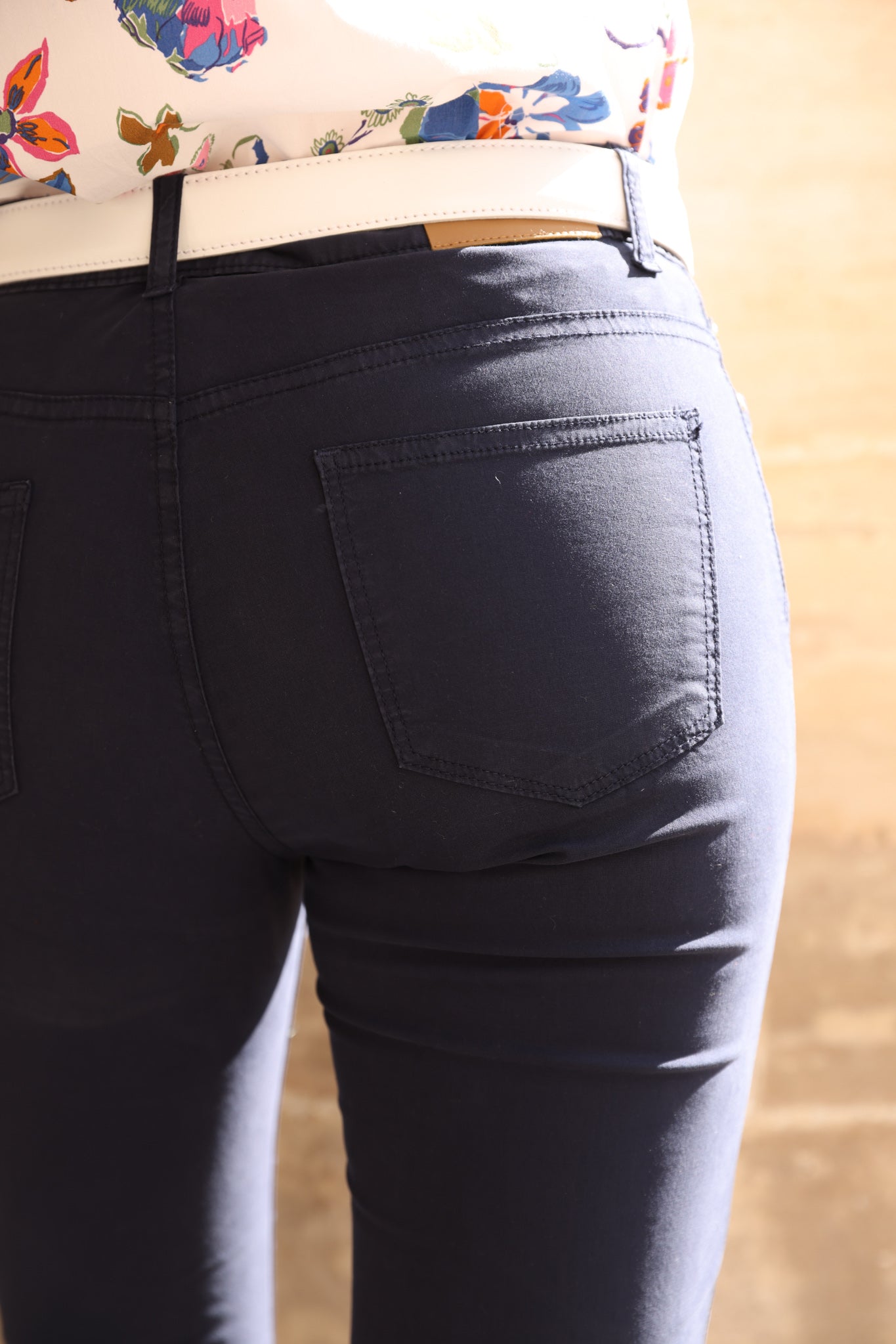 Pantalon Josh en popeline de coton stretch - Marine-PANTALON FEMME-Curling-Paris