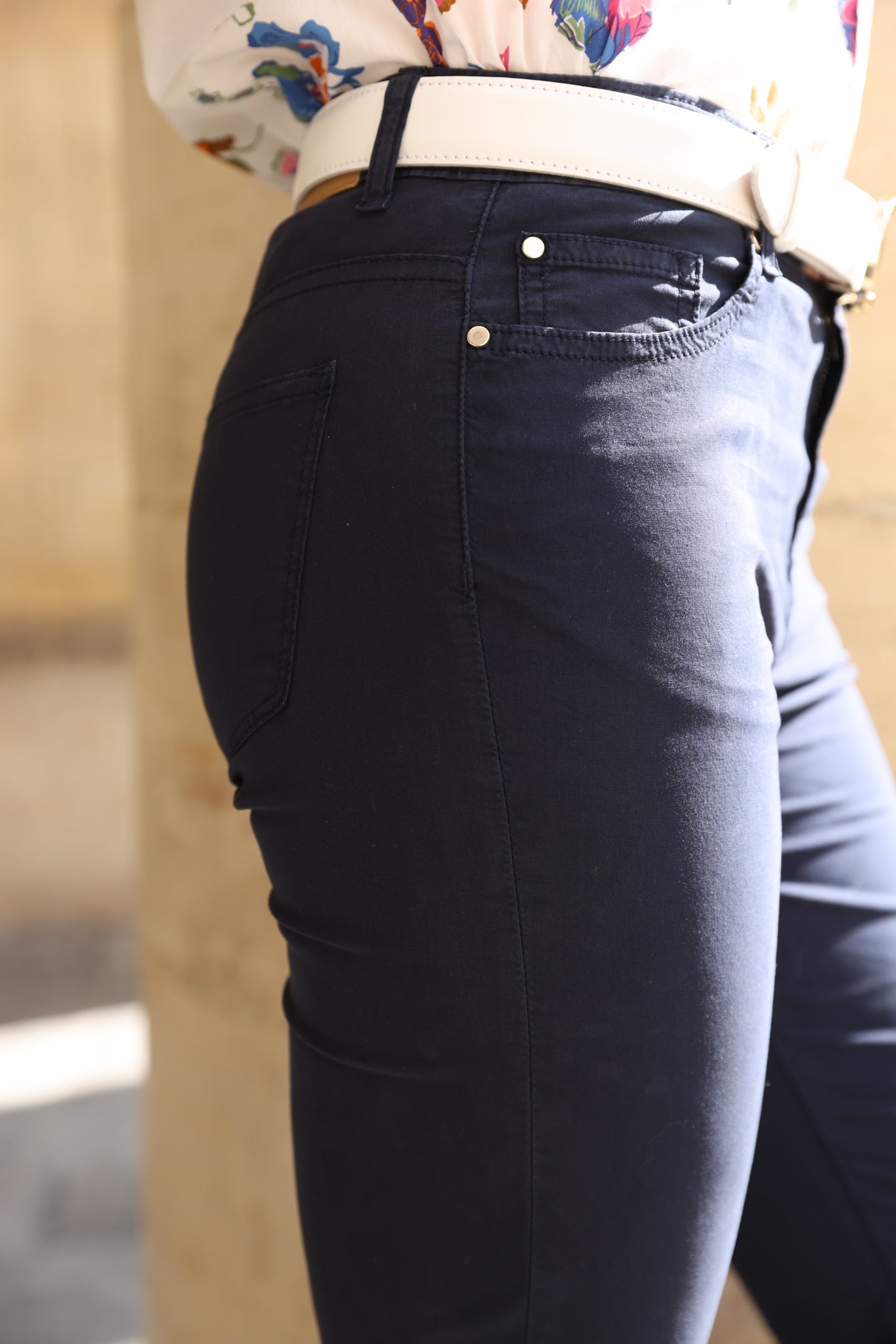 Pantalon Josh en popeline de coton stretch - Marine-PANTALON FEMME-Curling-Paris
