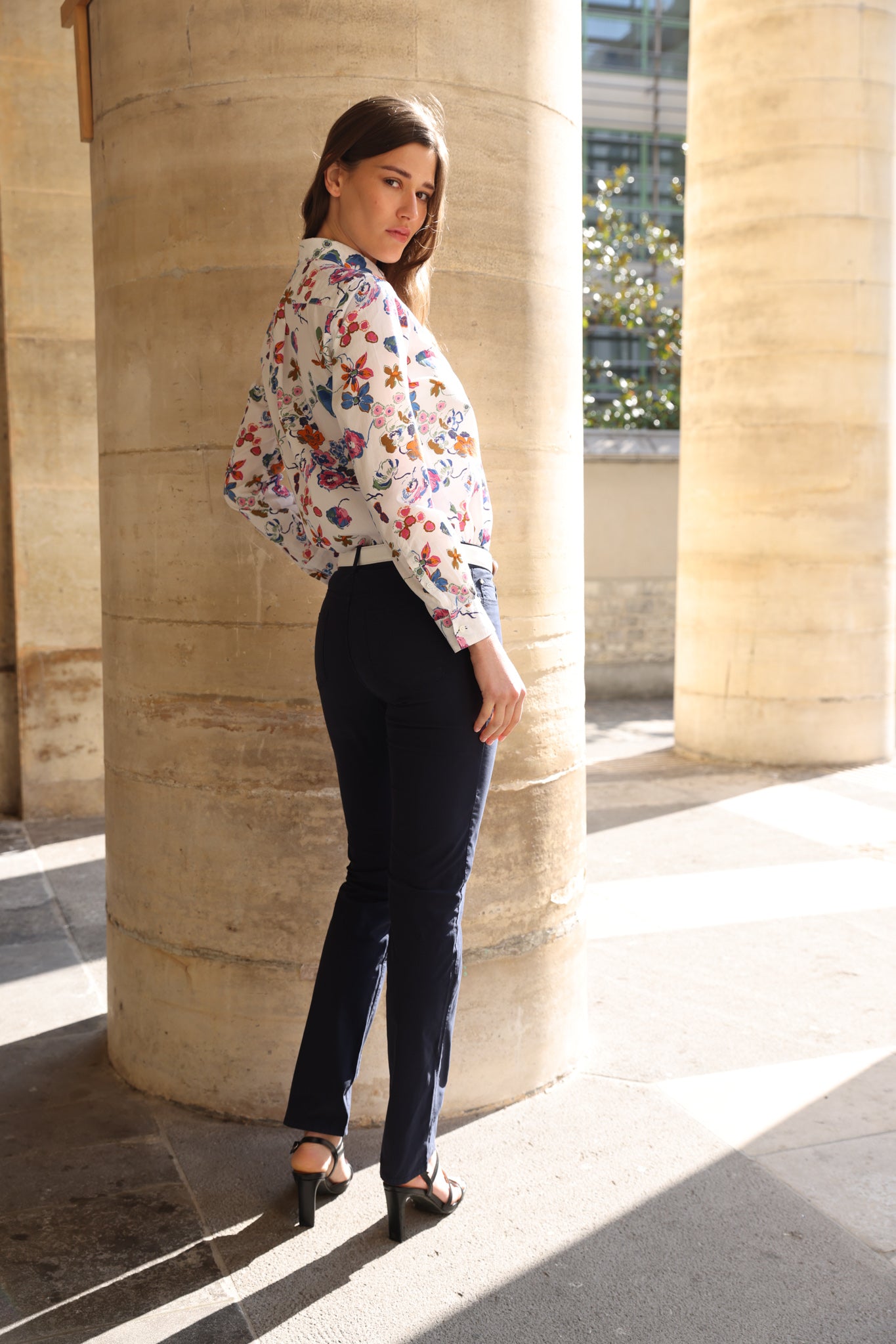 Pantalon Josh en popeline de coton stretch - Marine-PANTALON FEMME-Curling-Paris