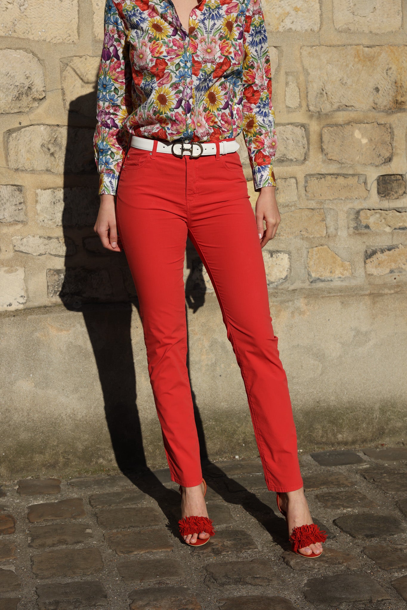 Pantalon Josh en popeline de coton stretch - Rouge-PANTALON FEMME-Curling-Paris