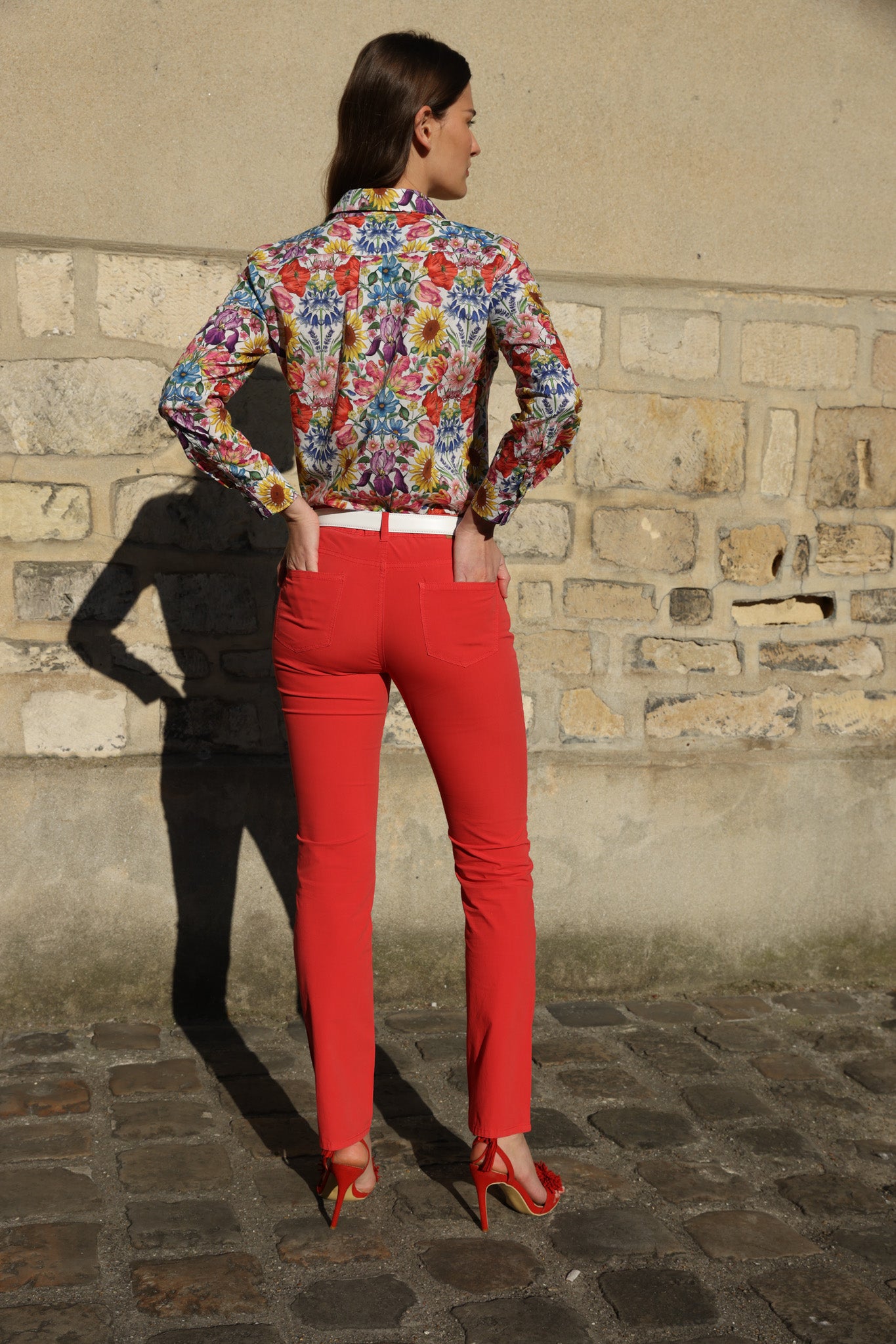 Pantalon Josh en popeline de coton stretch - Rouge-PANTALON FEMME-Curling-Paris