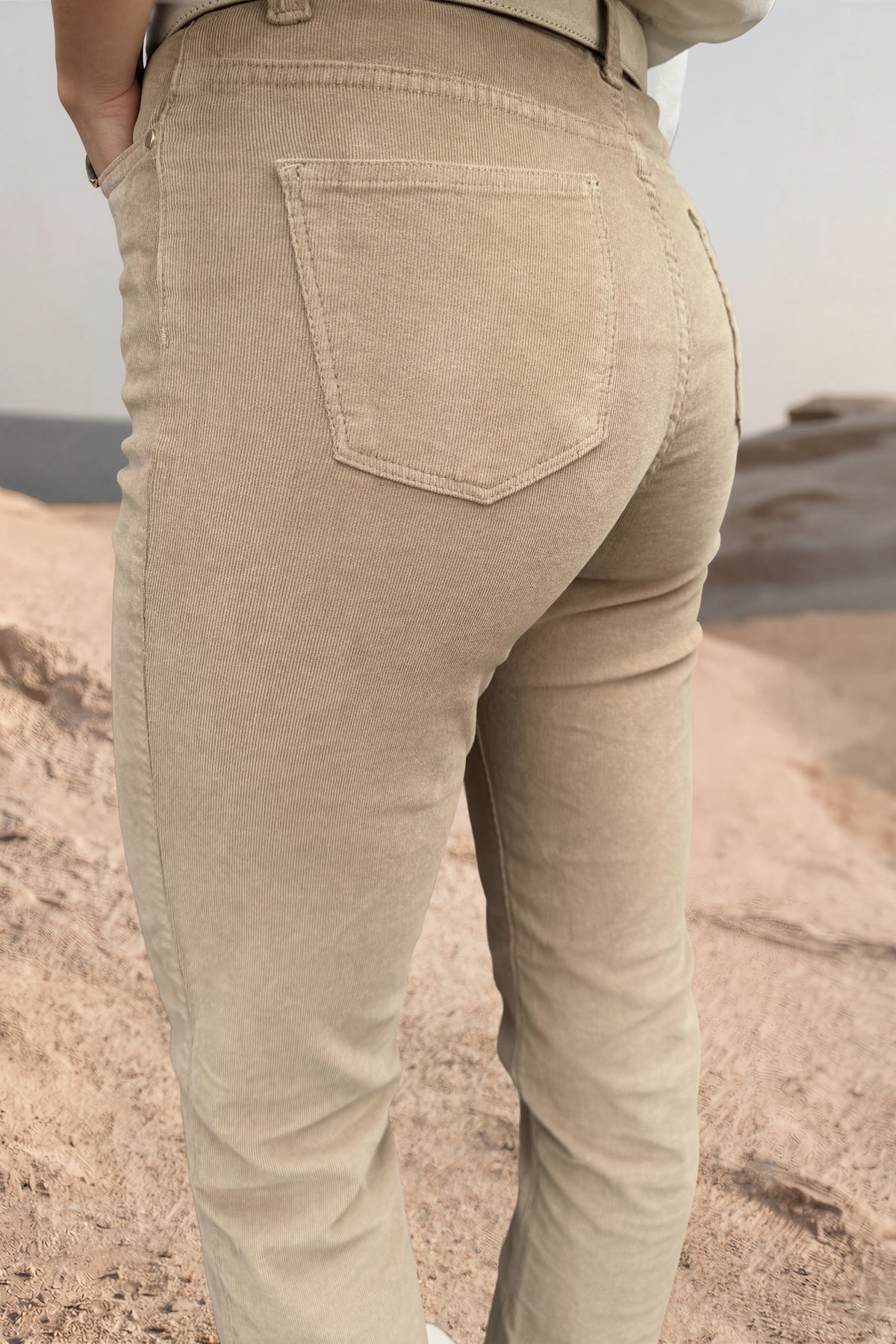 Pantalon Josh en velours milleraies stretch - Camel-PANTALON FEMME-Curling-Paris