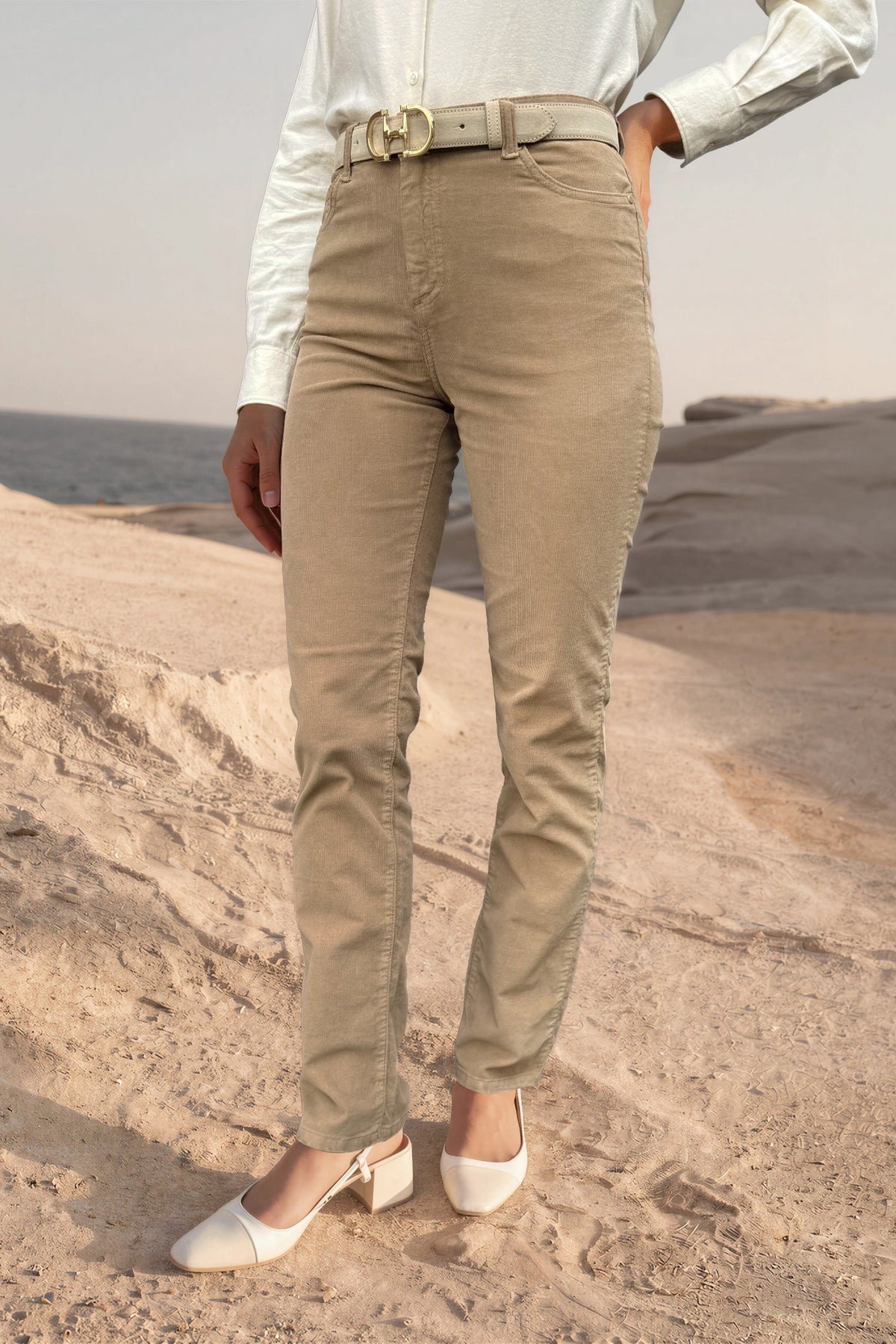 Pantalon Josh en velours milleraies stretch - Camel-PANTALON FEMME-Curling-Paris