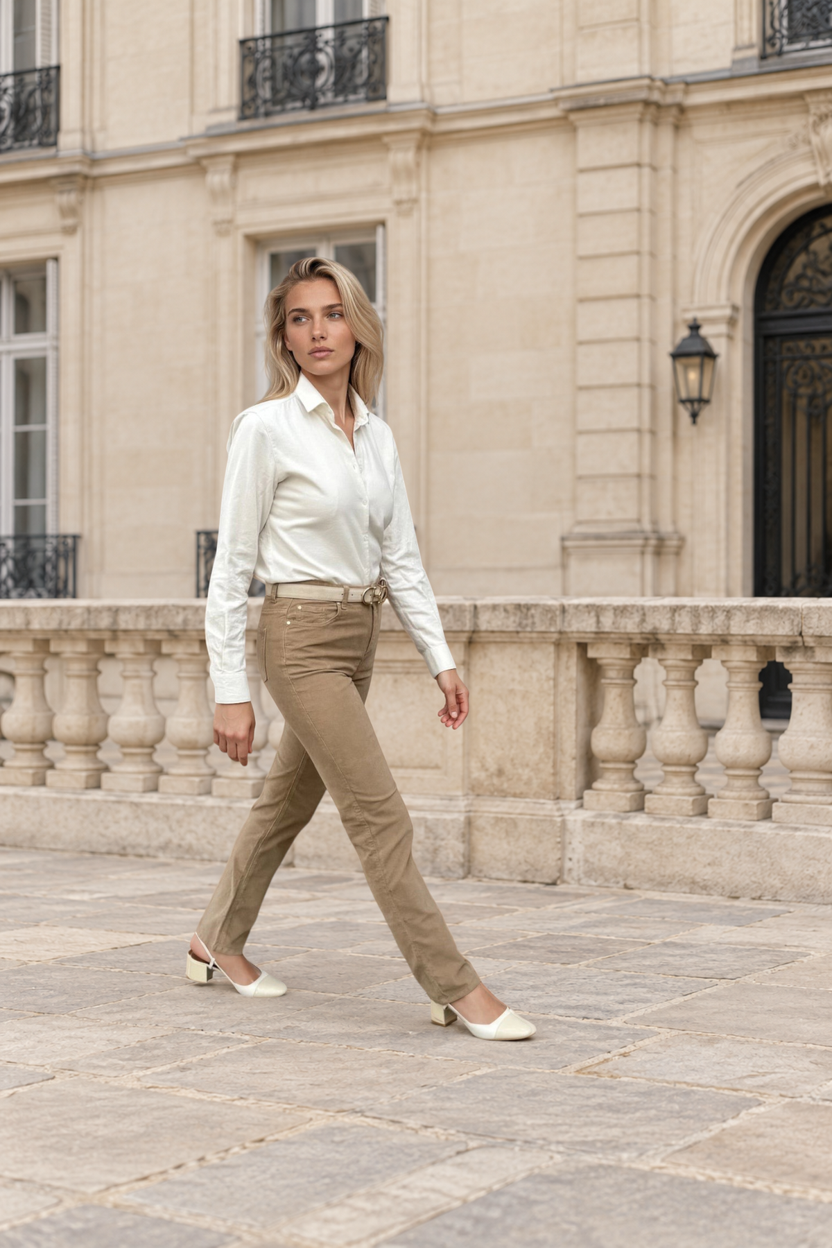 Pantalon Josh en velours milleraies stretch - Camel-PANTALON FEMME-Curling-Paris