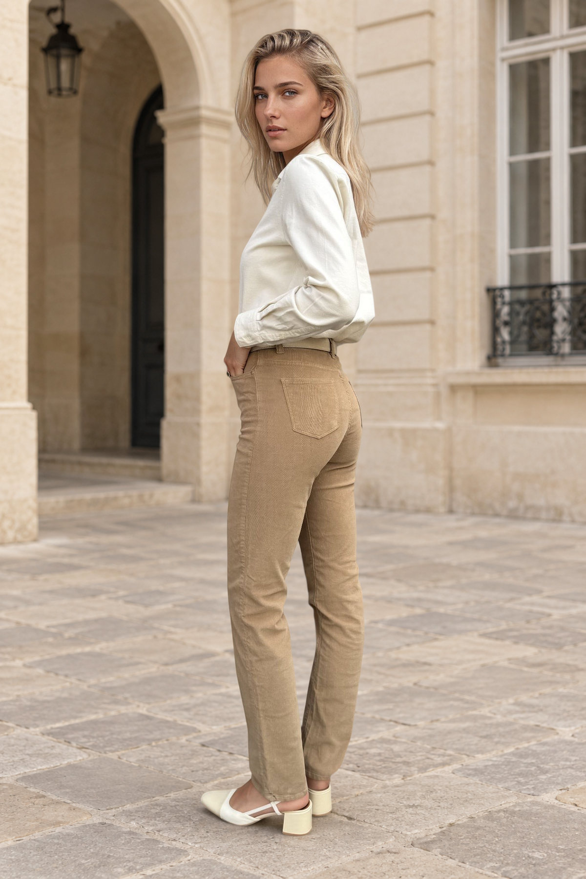 Pantalon Josh en velours milleraies stretch - Camel-PANTALON FEMME-Curling-Paris