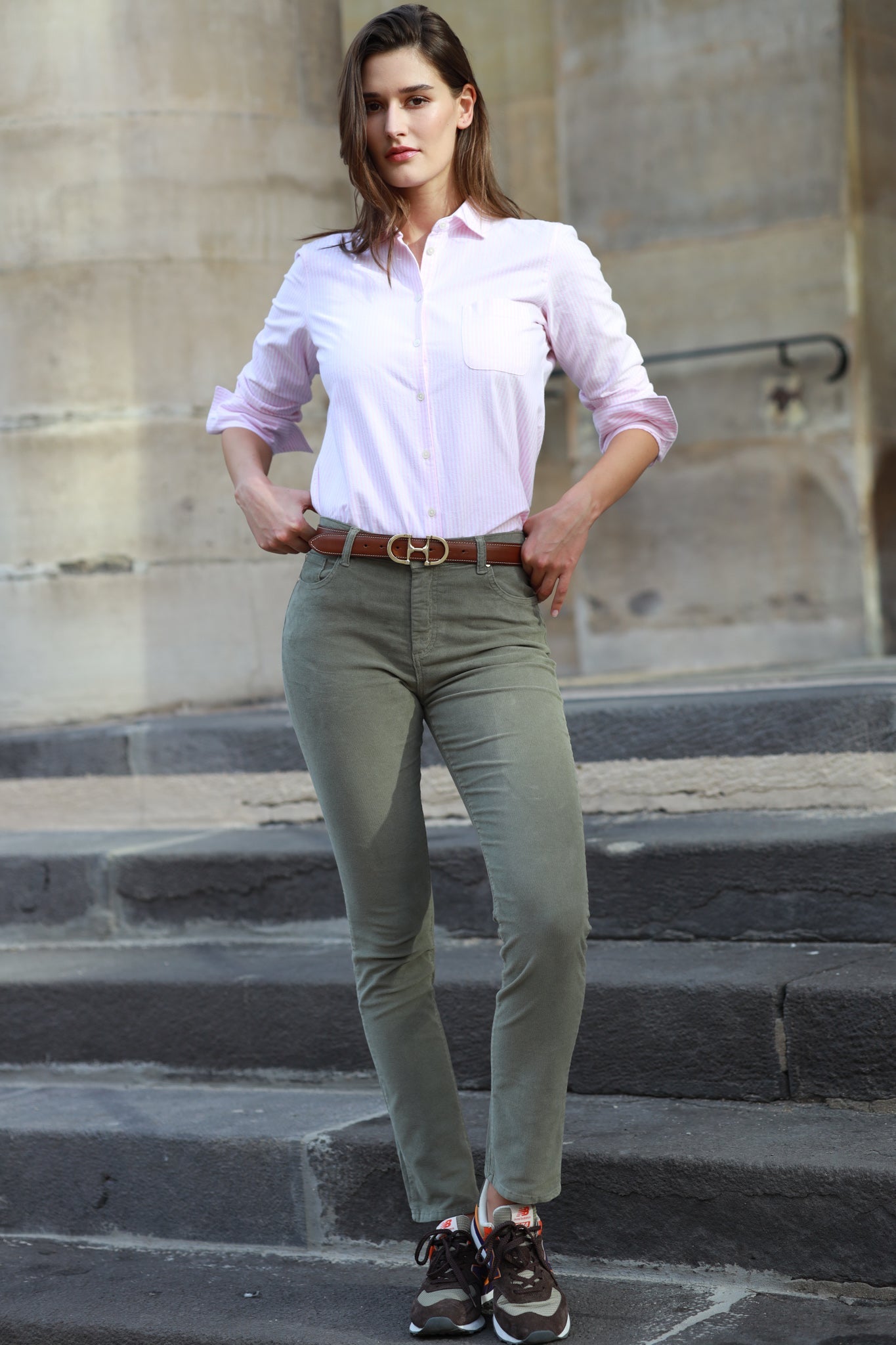 Pantalon Josh en velours milleraies stretch - Kaki-PANTALON FEMME-Curling-Paris