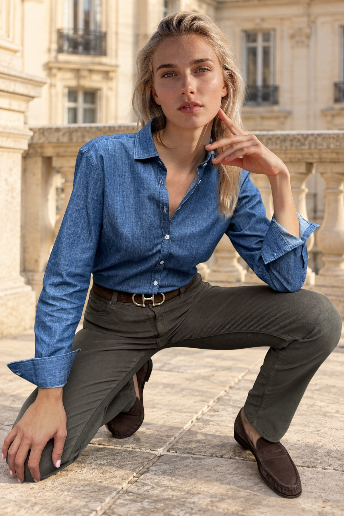 Pantalon Josh en velours milleraies stretch - Kaki foncé-PANTALON FEMME-Curling-Paris