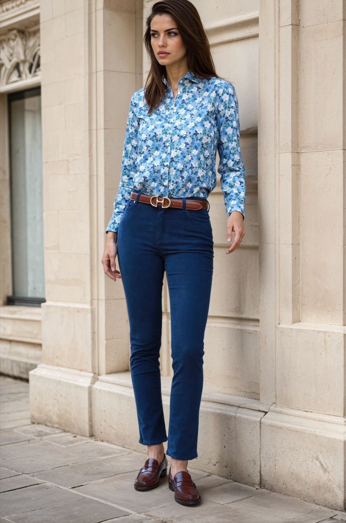 Pantalon Josh en velours milleraies stretch - Marine-PANTALON FEMME-Curling-Paris