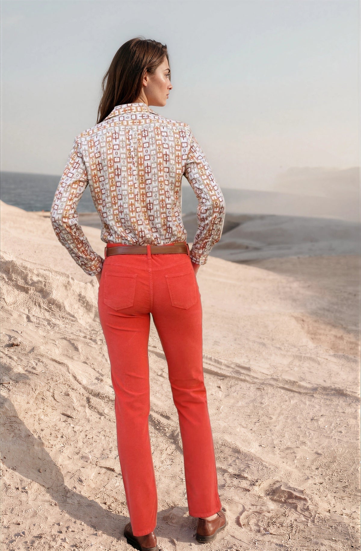 Pantalon Josh en velours milleraies stretch - Orange-PANTALON FEMME-Curling-Paris