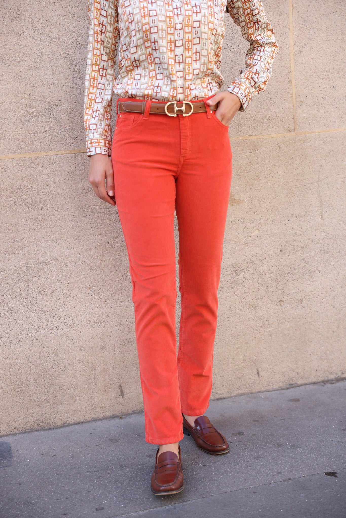 Pantalon Josh en velours milleraies stretch - Orange-PANTALON FEMME-Curling-Paris