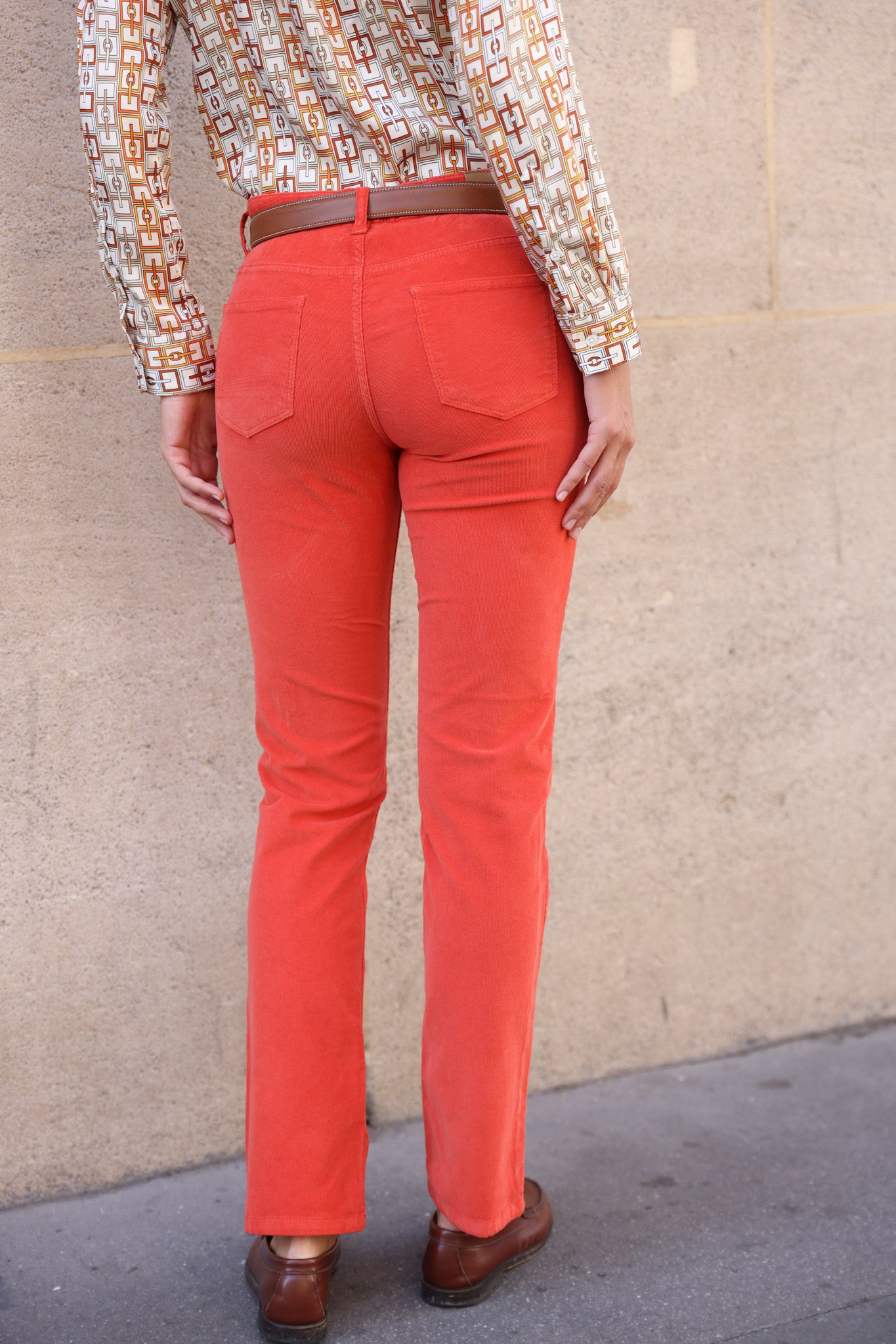 Pantalon Josh en velours milleraies stretch - Orange-PANTALON FEMME-Curling-Paris