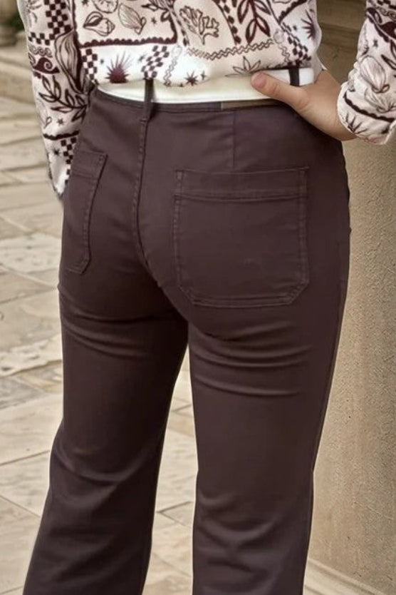 Pantalon Oscar en coton stretch - Marron-PANTALON FEMME-Curling-Paris