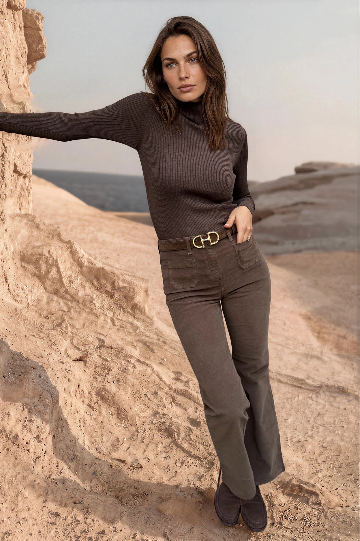 Pantalon Oscar en velours milleraies stretch - Marron-PANTALON FEMME-Curling-Paris