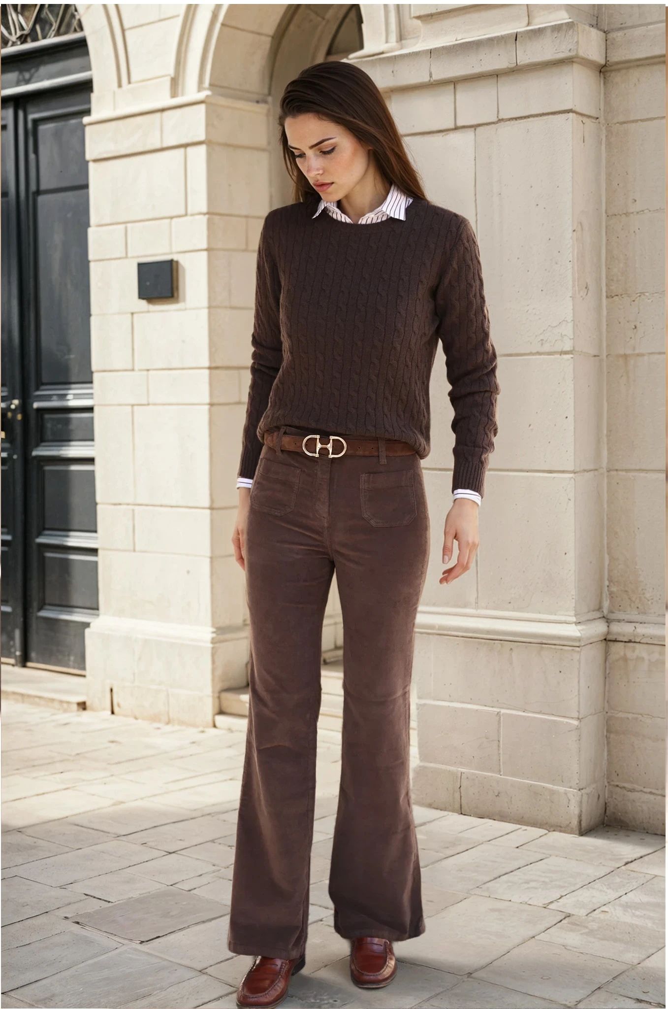 Pantalon Oscar en velours milleraies stretch - Marron-PANTALON FEMME-Curling-Paris