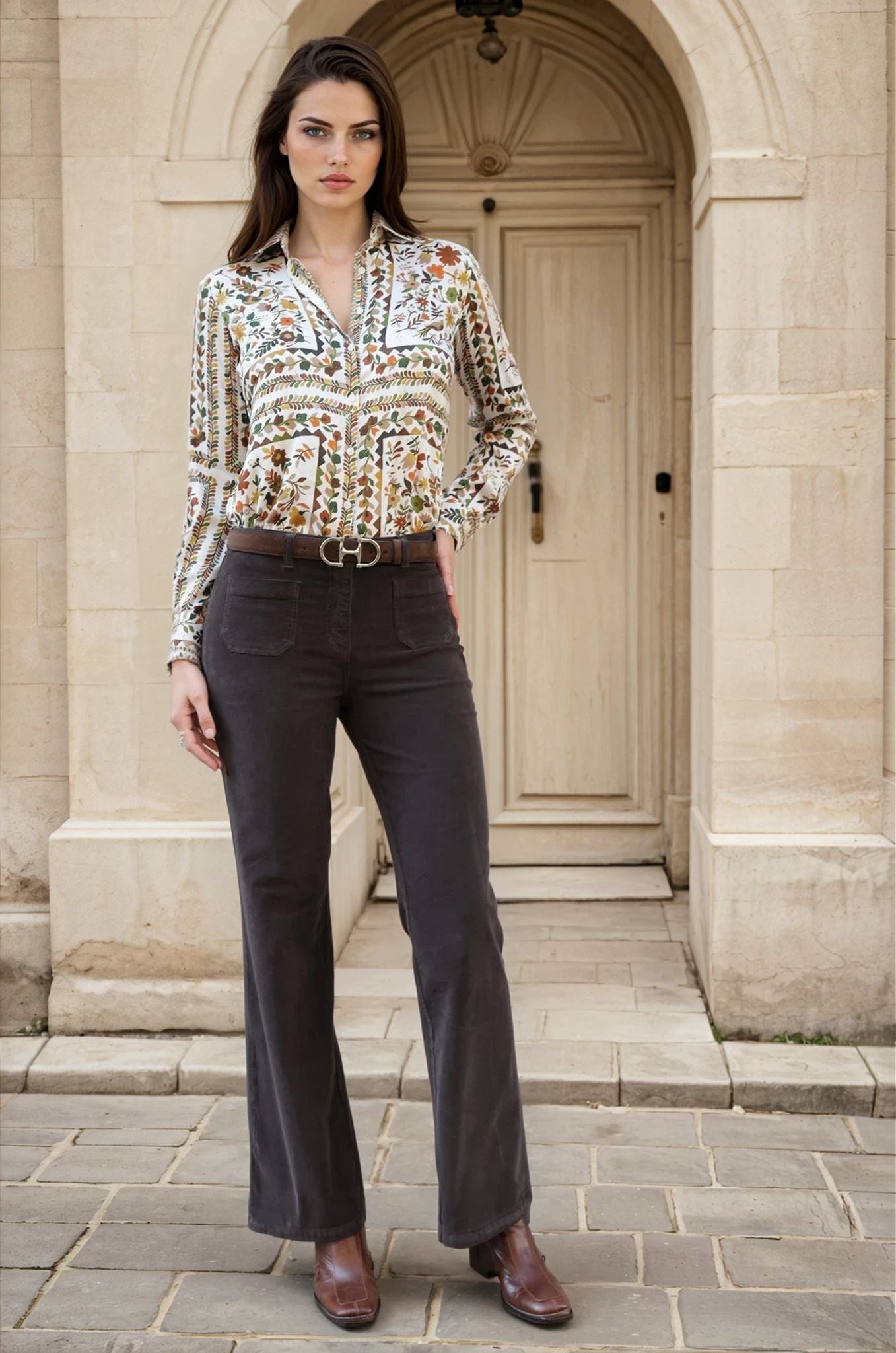 Pantalon Oscar en velours milleraies stretch - Marron-PANTALON FEMME-Curling-Paris