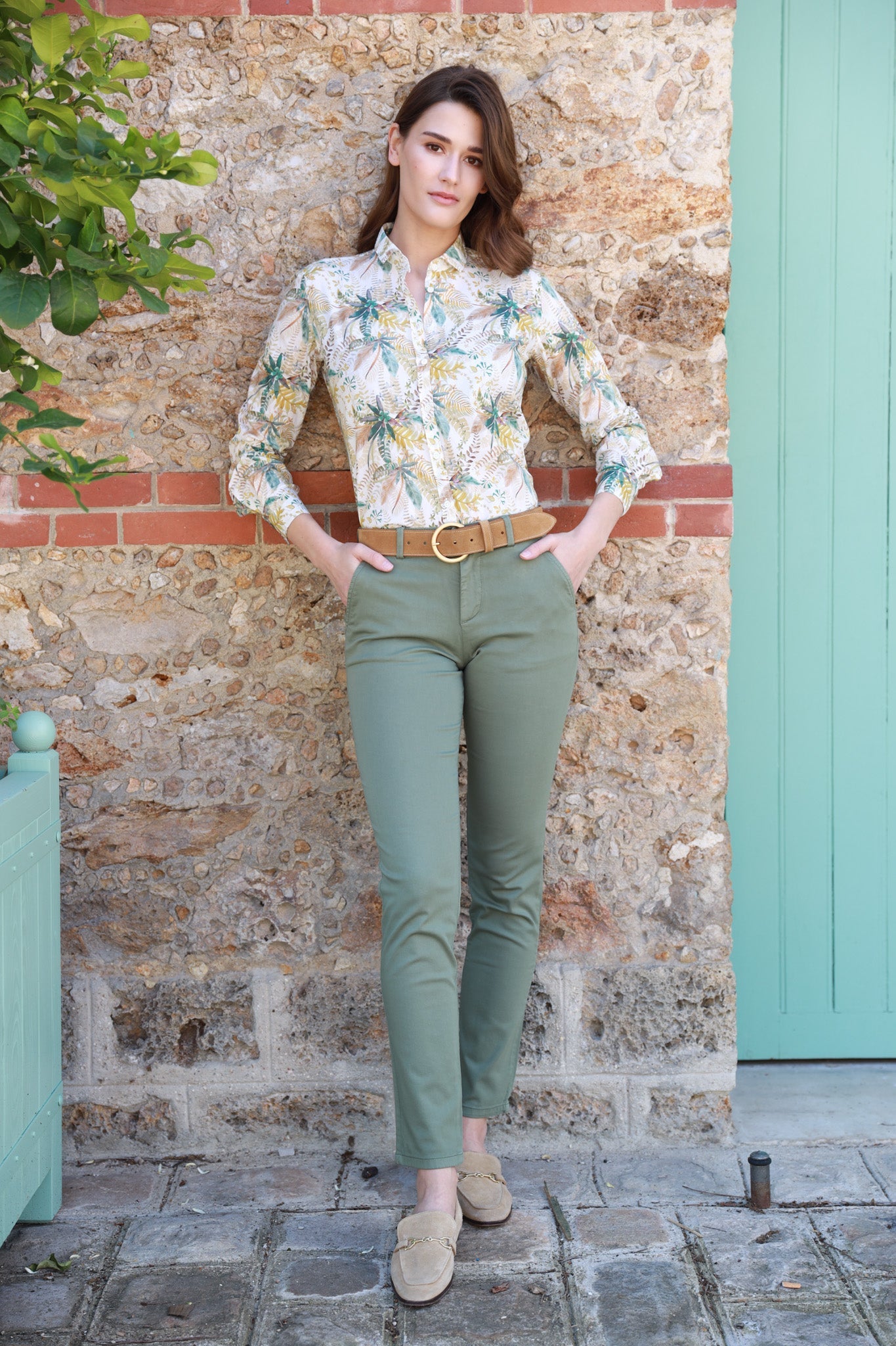 Pantalon Pamela en coton stretch - Kaki-PANTALON FEMME-Curling-Paris