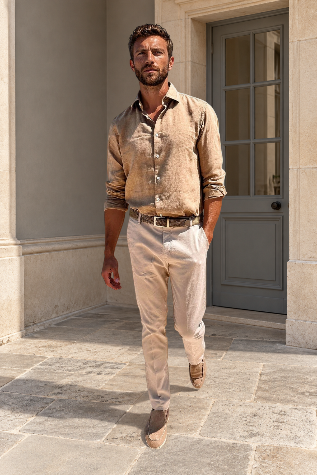 Pantalon Seanfit en coton pima stretch - Beige-PANTALON HOMME-Curling-Paris