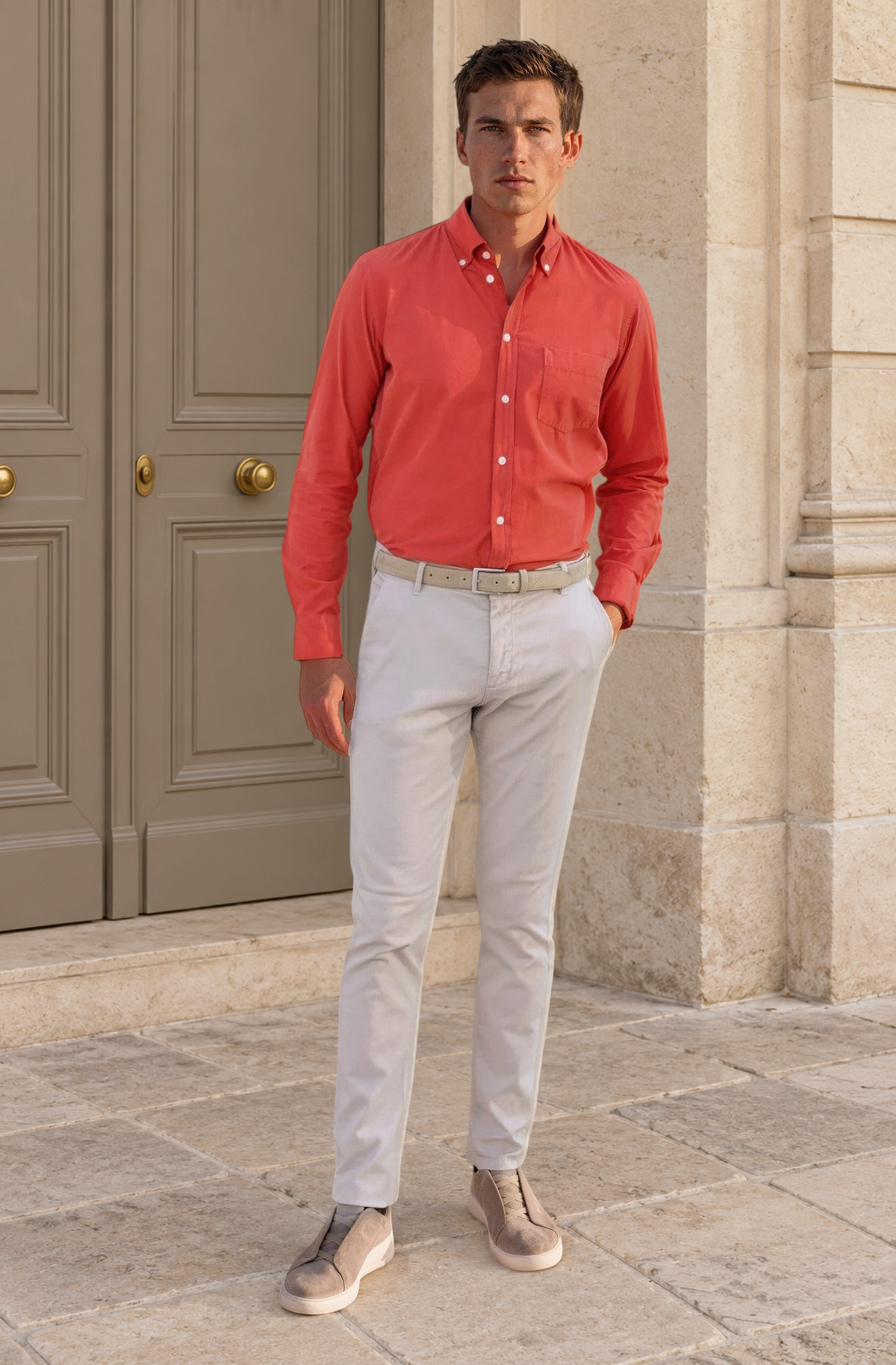 Pantalon Seanfit en coton stretch Di Sondrio - Beige-PANTALON HOMME-Curling-Paris