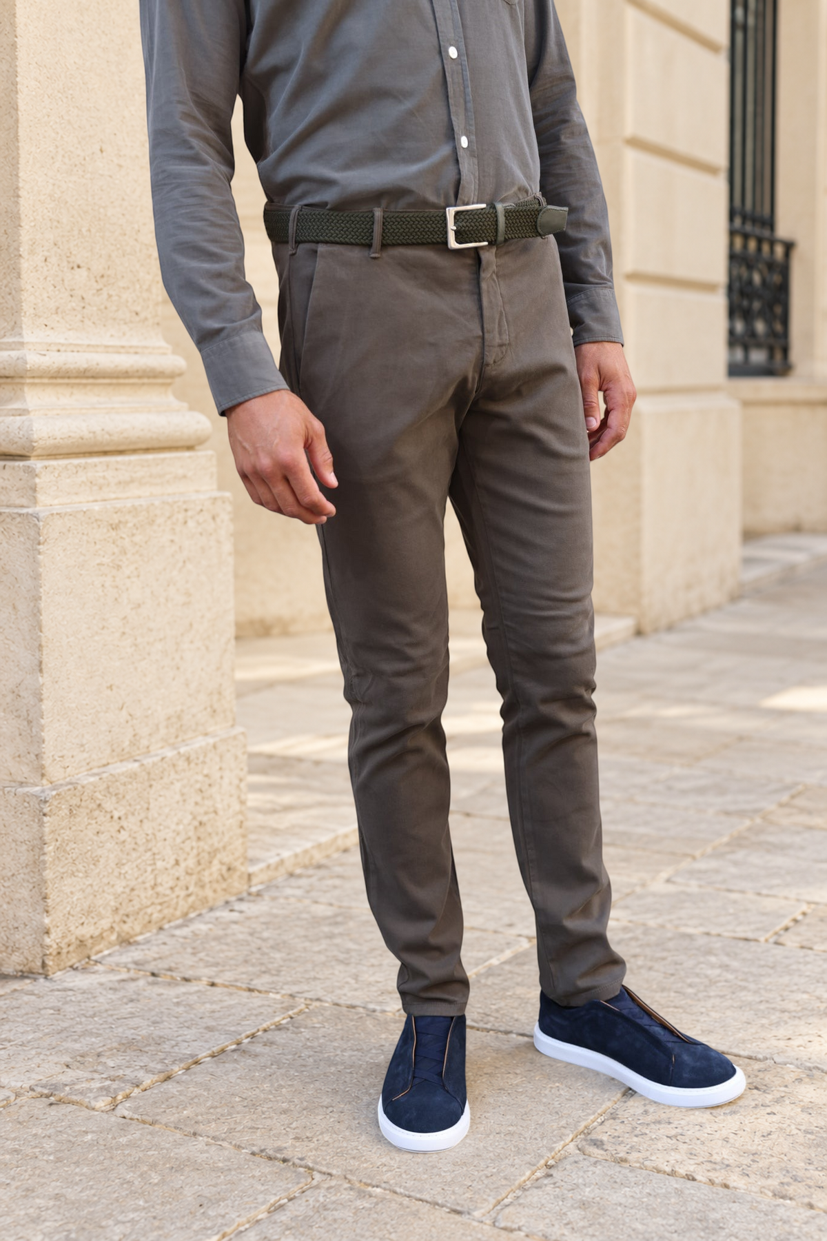 Pantalon Seanfit en coton stretch Di Sondrio - Kaki-PANTALON HOMME-Curling-Paris