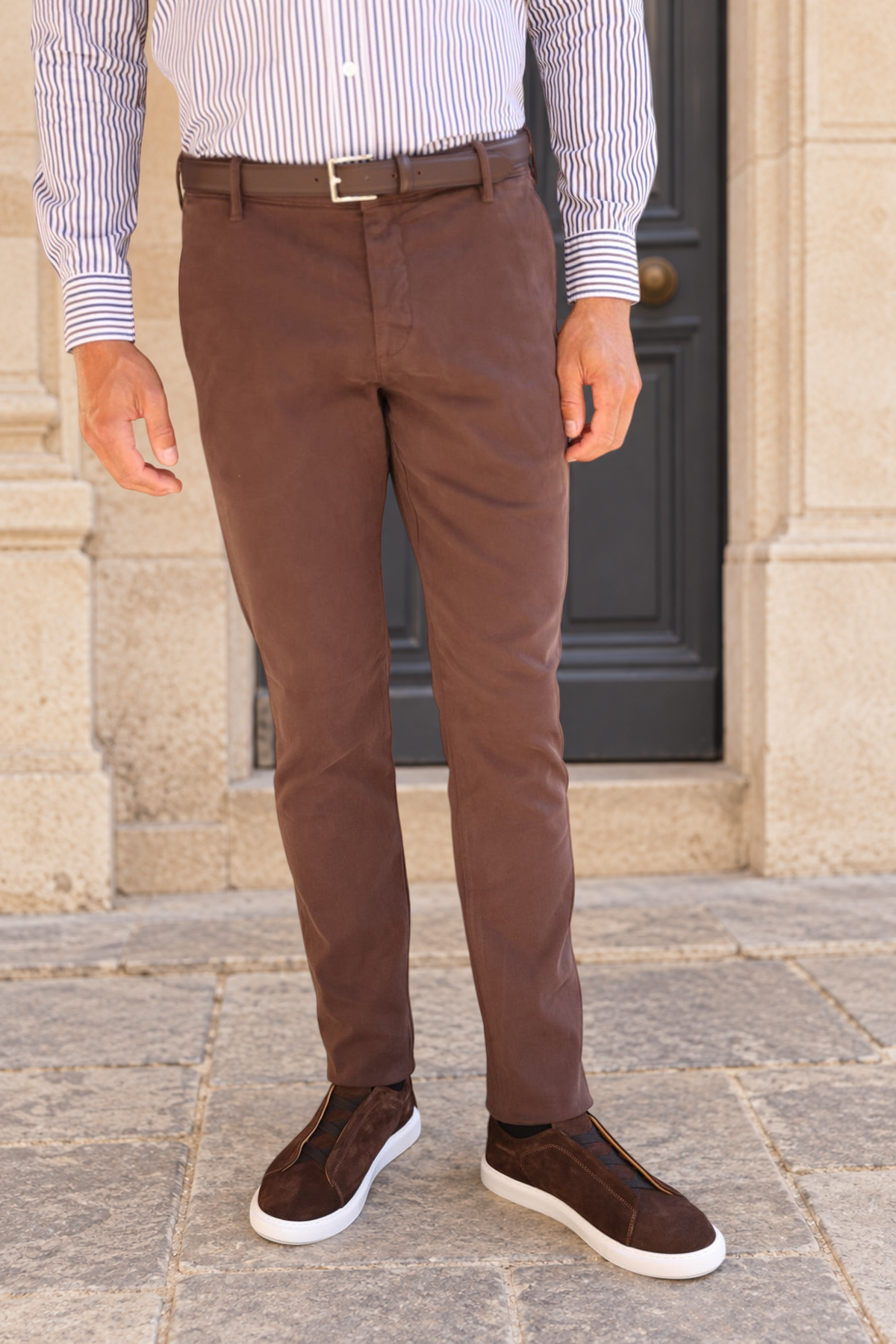 Pantalon Seanfit en coton stretch Di Sondrio - Marron-PANTALON HOMME-Curling-Paris