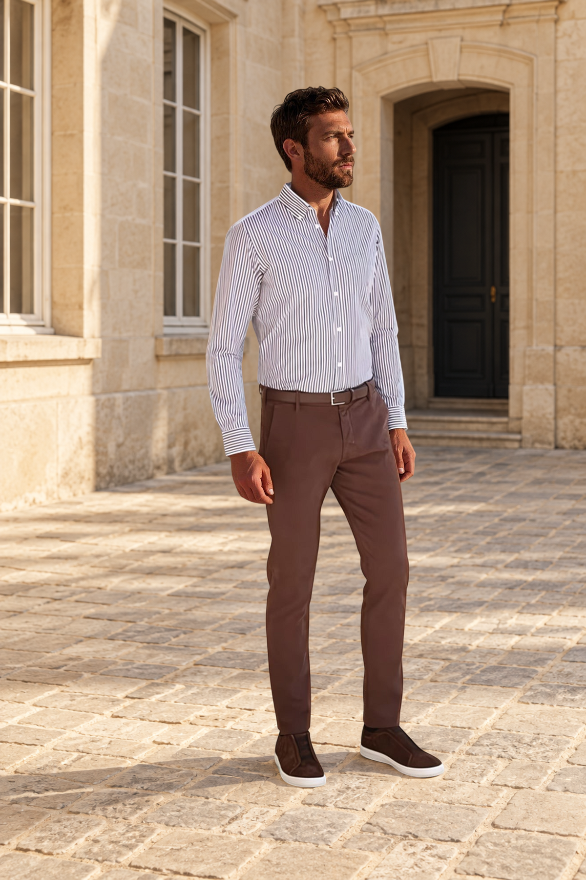 Pantalon Seanfit en coton stretch Di Sondrio - Marron-PANTALON HOMME-Curling-Paris