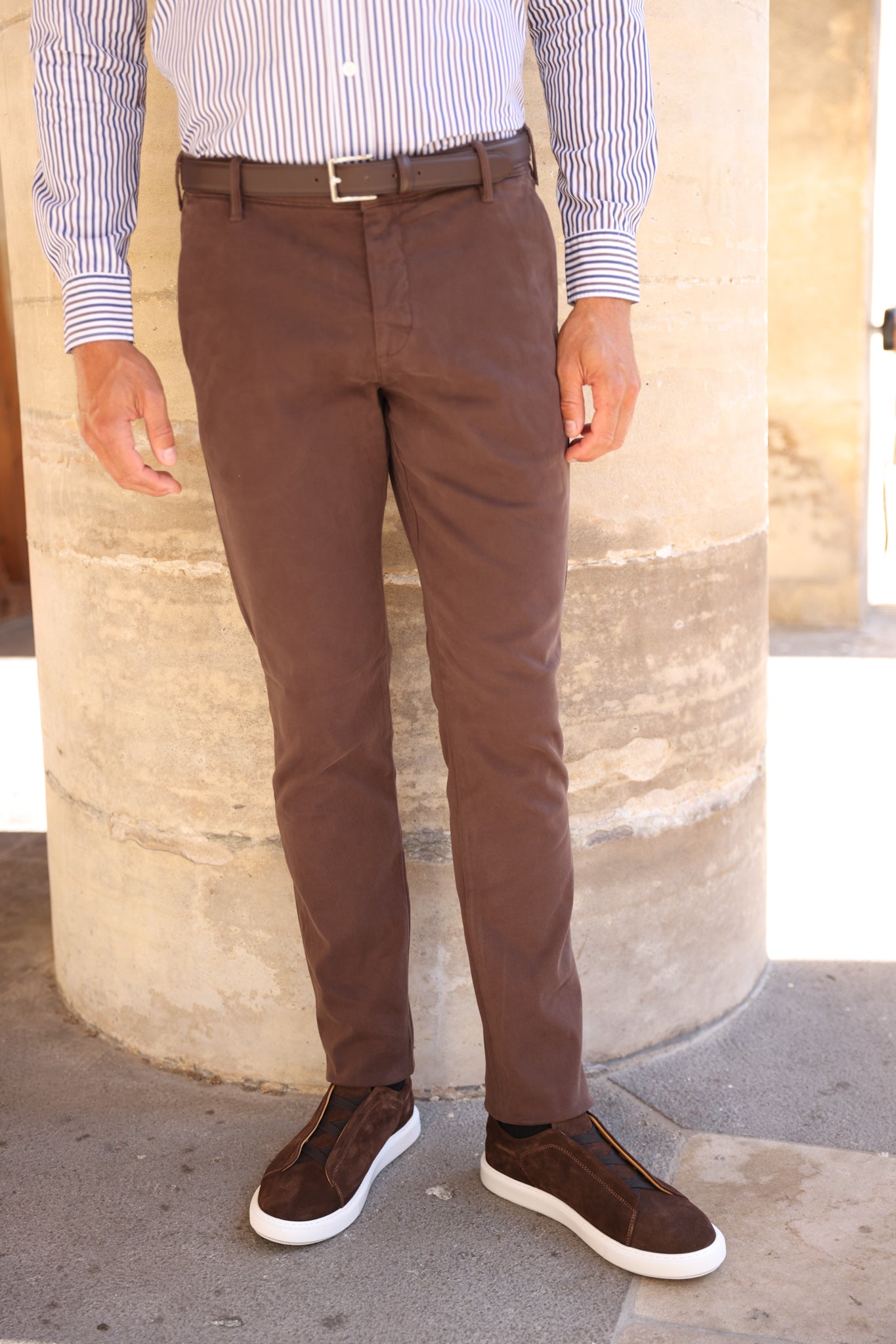 Pantalon Seanfit en coton stretch Di Sondrio - Marron-PANTALON HOMME-Curling-Paris