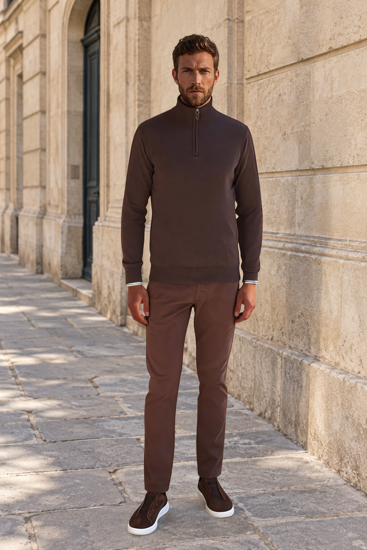 Pantalon Seanfit en coton stretch Di Sondrio - Marron-PANTALON HOMME-Curling-Paris