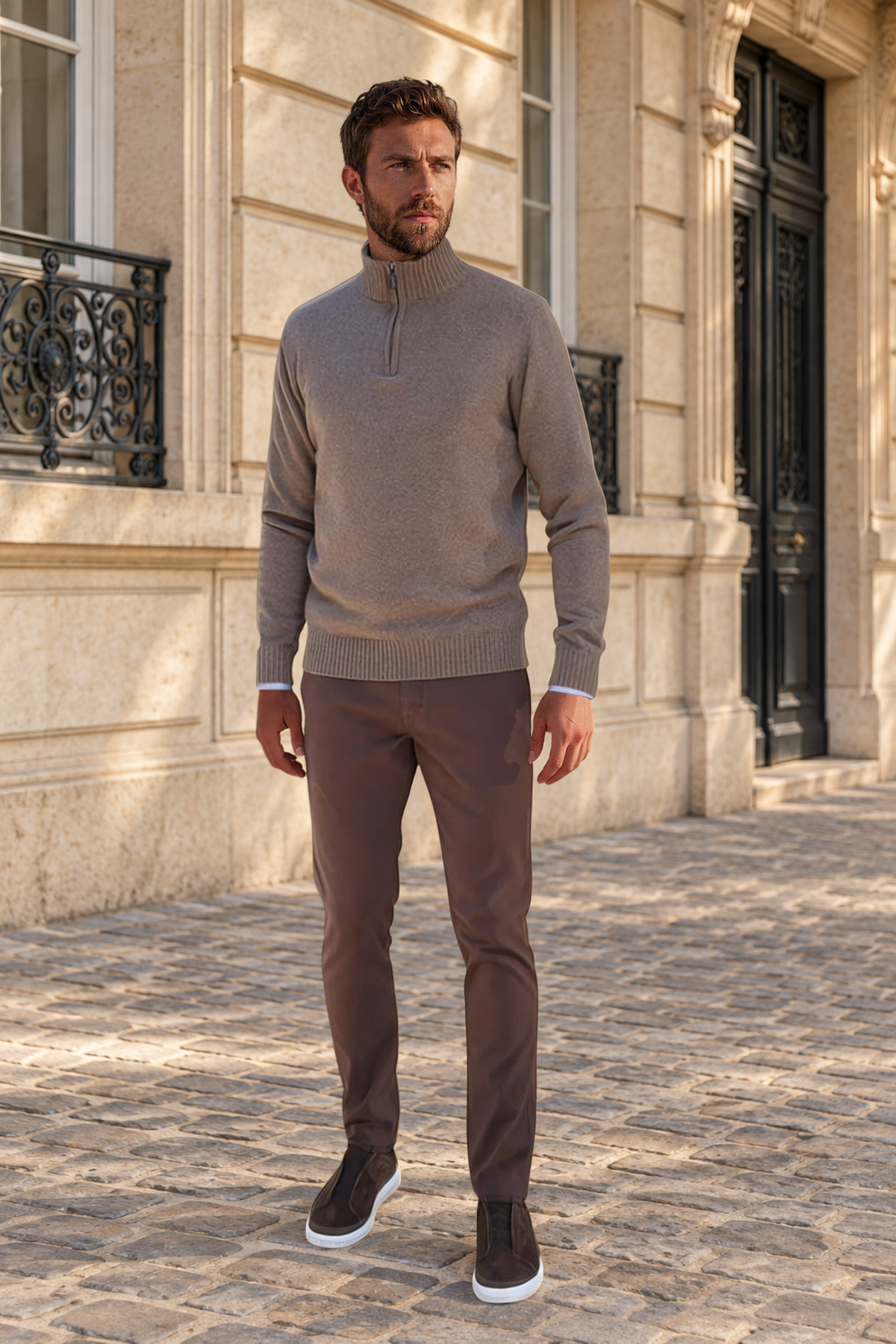 Pantalon Seanfit en coton stretch Di Sondrio - Marron-PANTALON HOMME-Curling-Paris