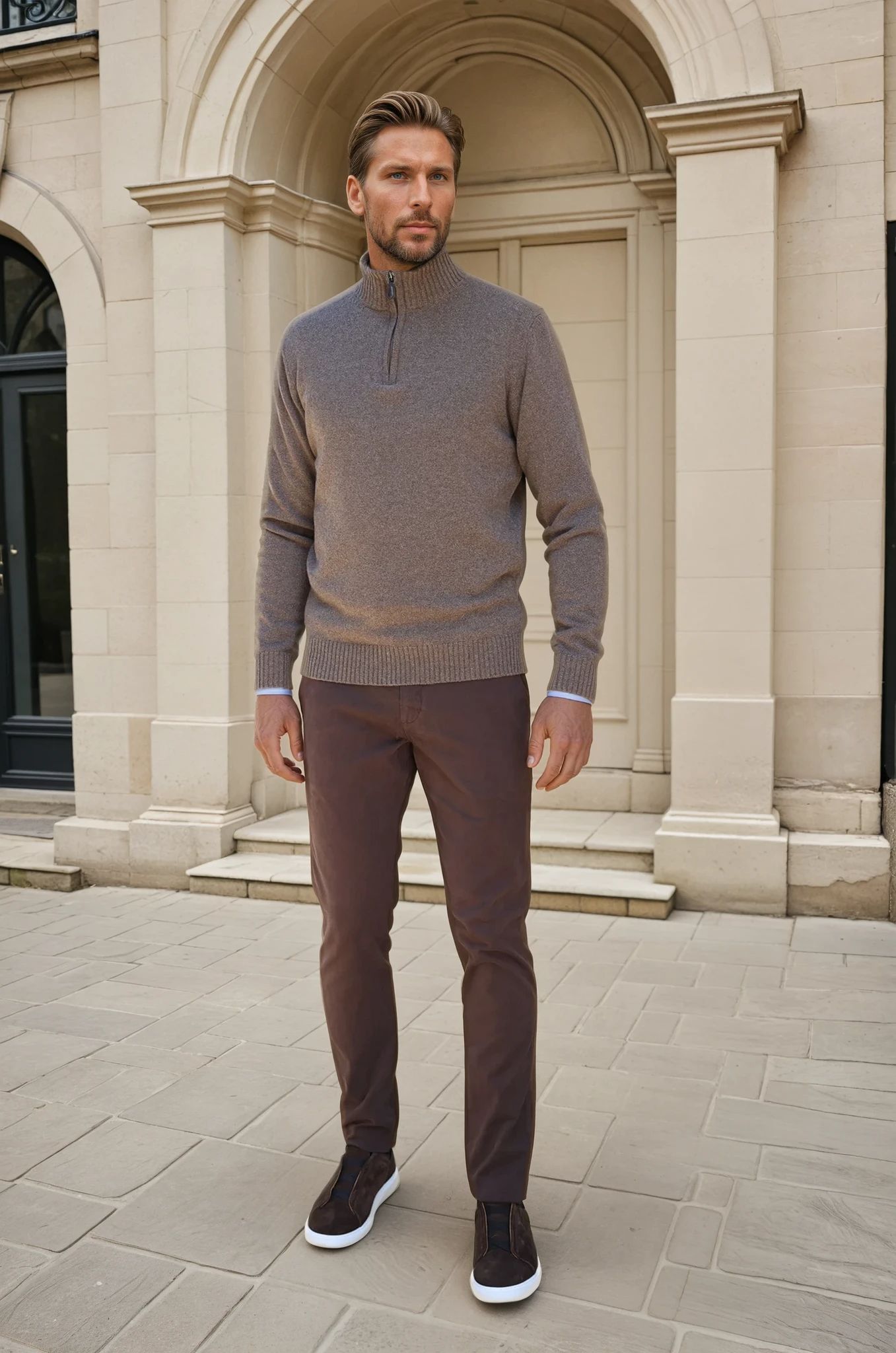 Pantalon Seanfit en coton stretch Di Sondrio - Marron-PANTALON HOMME-Curling-Paris