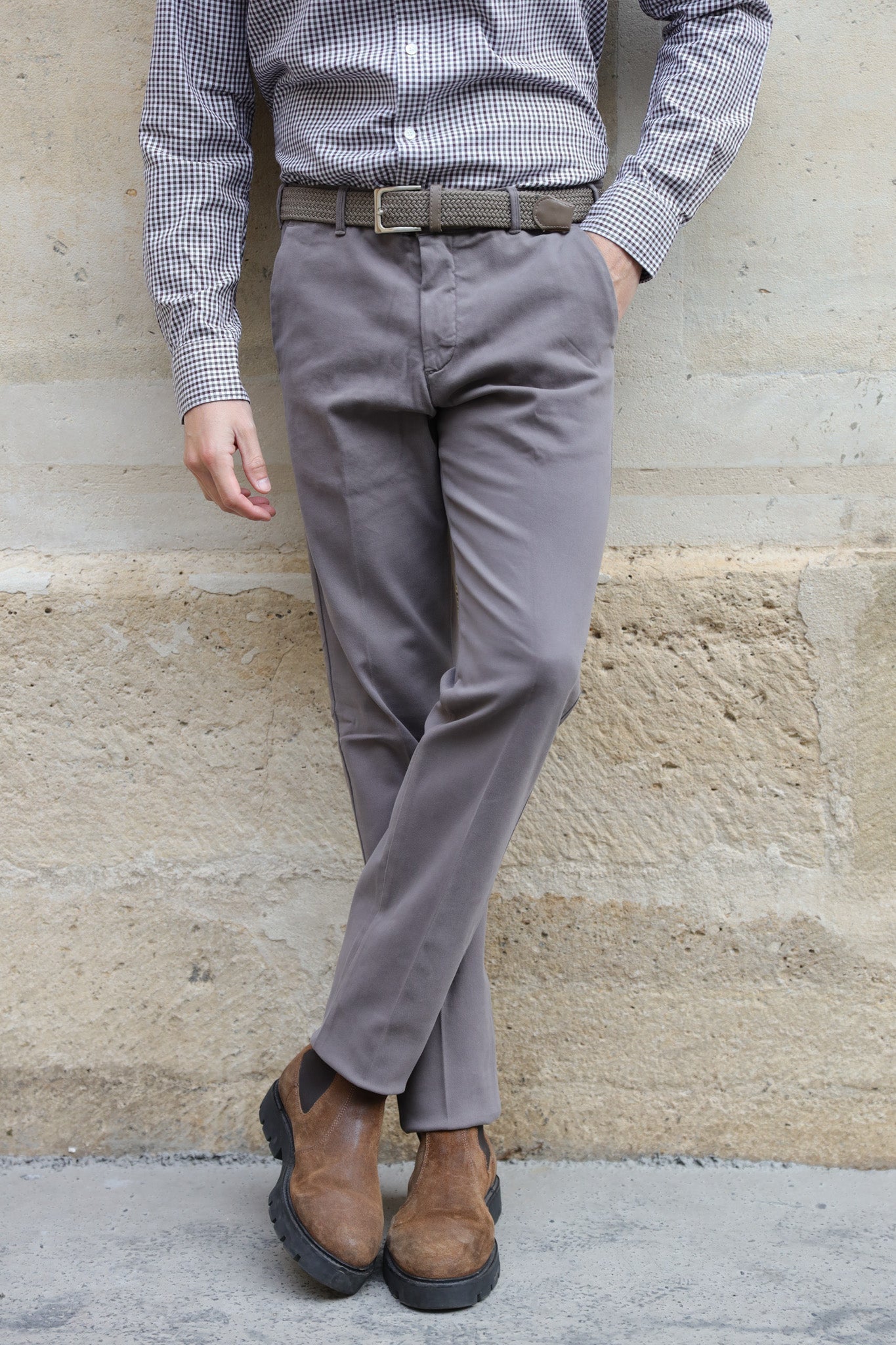 Pantalon Seanfit en coton stretch Di Sondrio - Taupe-PANTALON HOMME-Curling-Paris