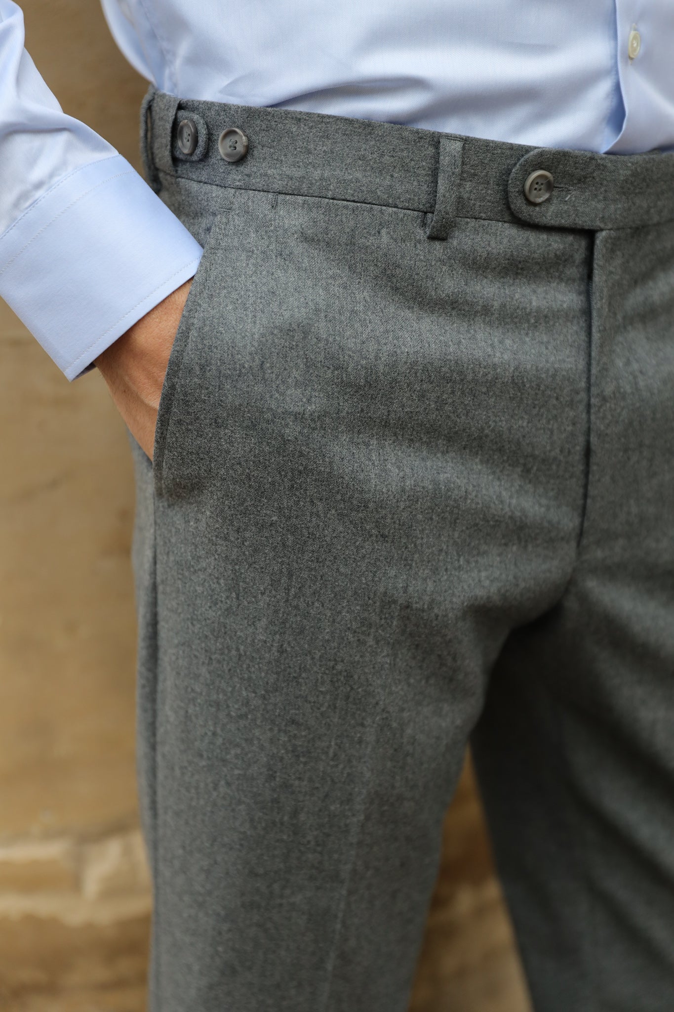Pantalon Segal en flanelle de laine Super 120'S - Gris clair-PANTALON HOMME-Curling-Paris