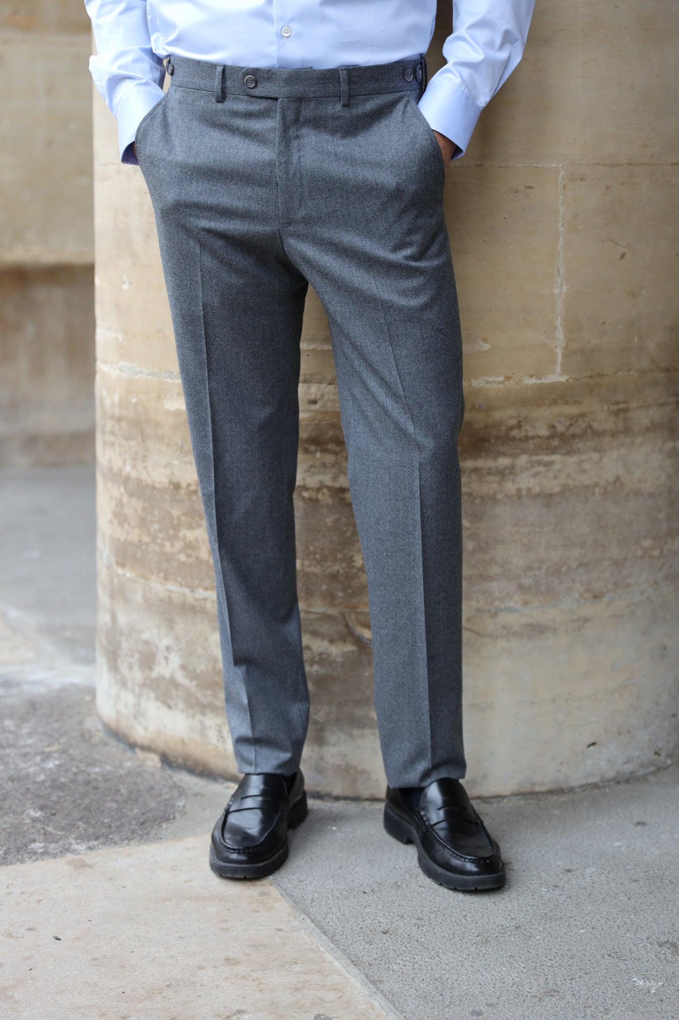 Pantalon Segal en flanelle de laine Super 120'S - Gris clair-PANTALON HOMME-Curling-Paris