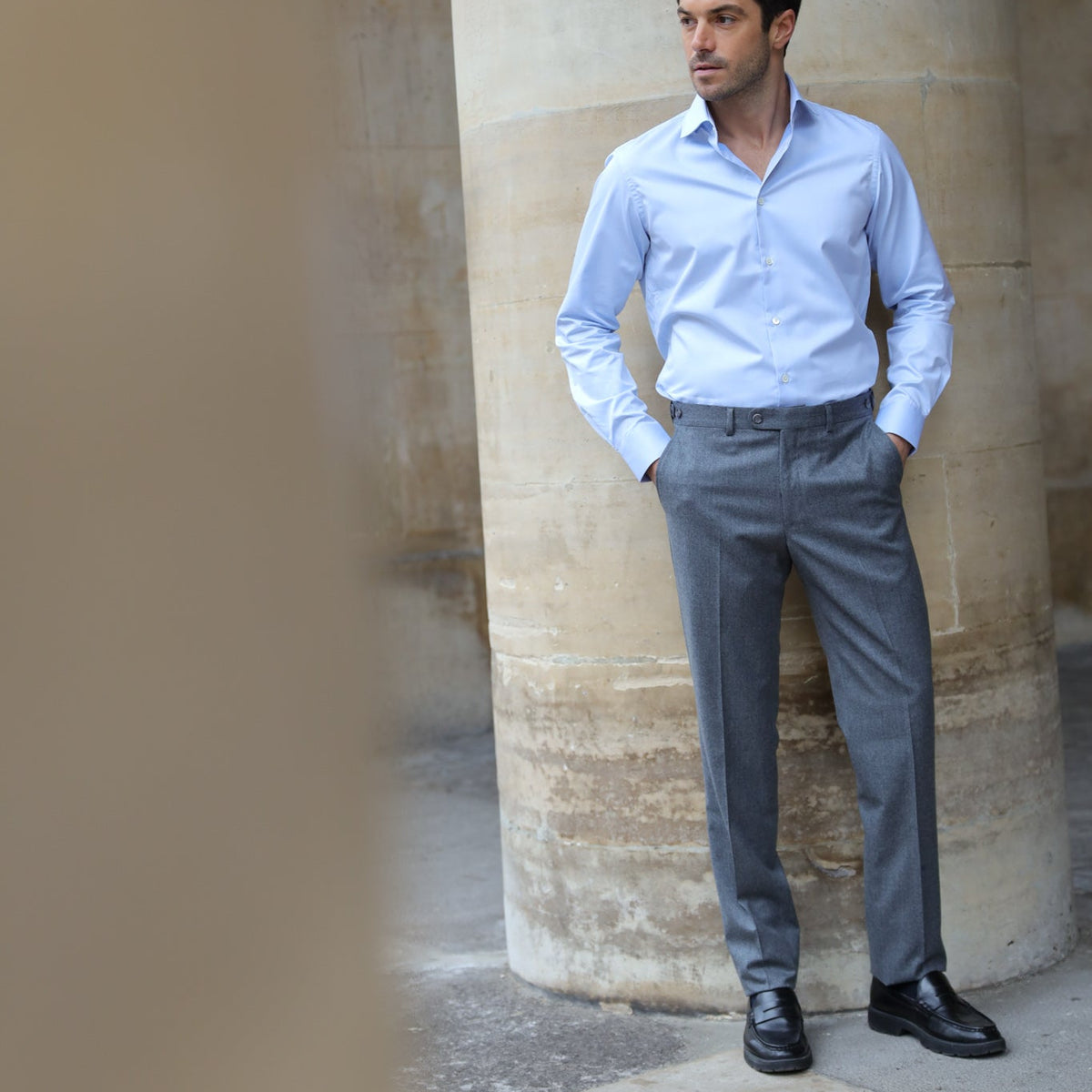 Pantalon Segal en flanelle de laine Super 120'S Gris clair