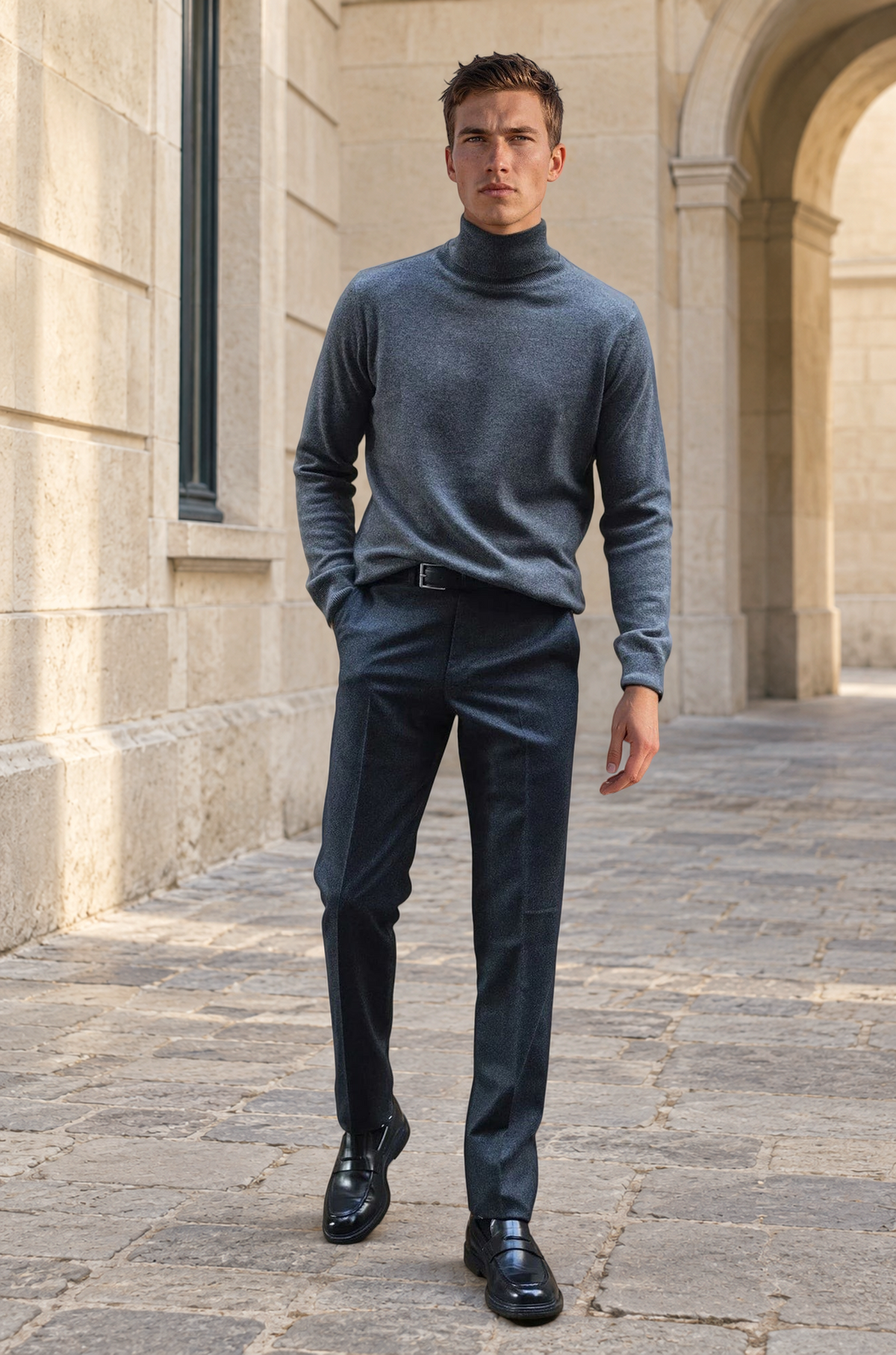 Pantalon Segal en serge de laine vierge - Anthracite-PANTALON HOMME-Curling-Paris