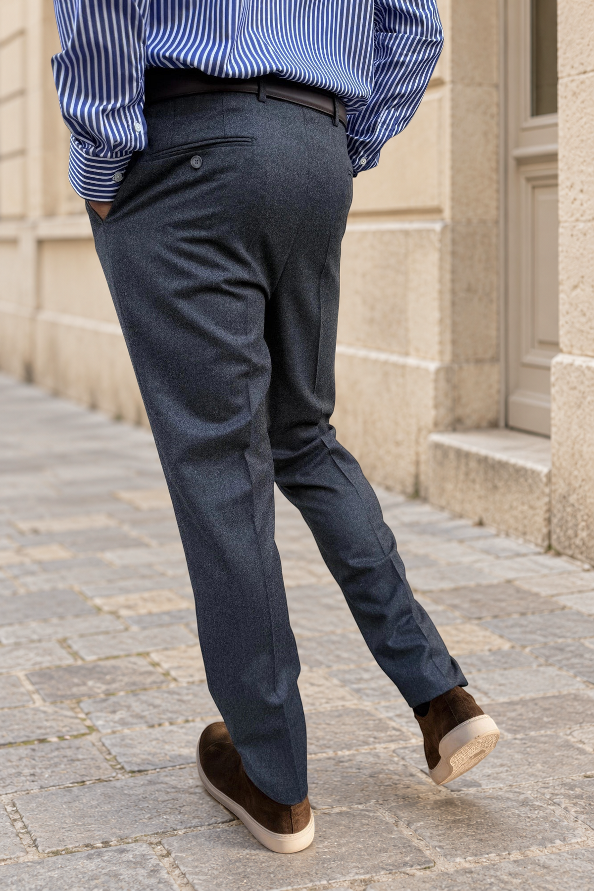 Pantalon à pinces Henri en flanelle de laine vierge Super 120'S - Marine