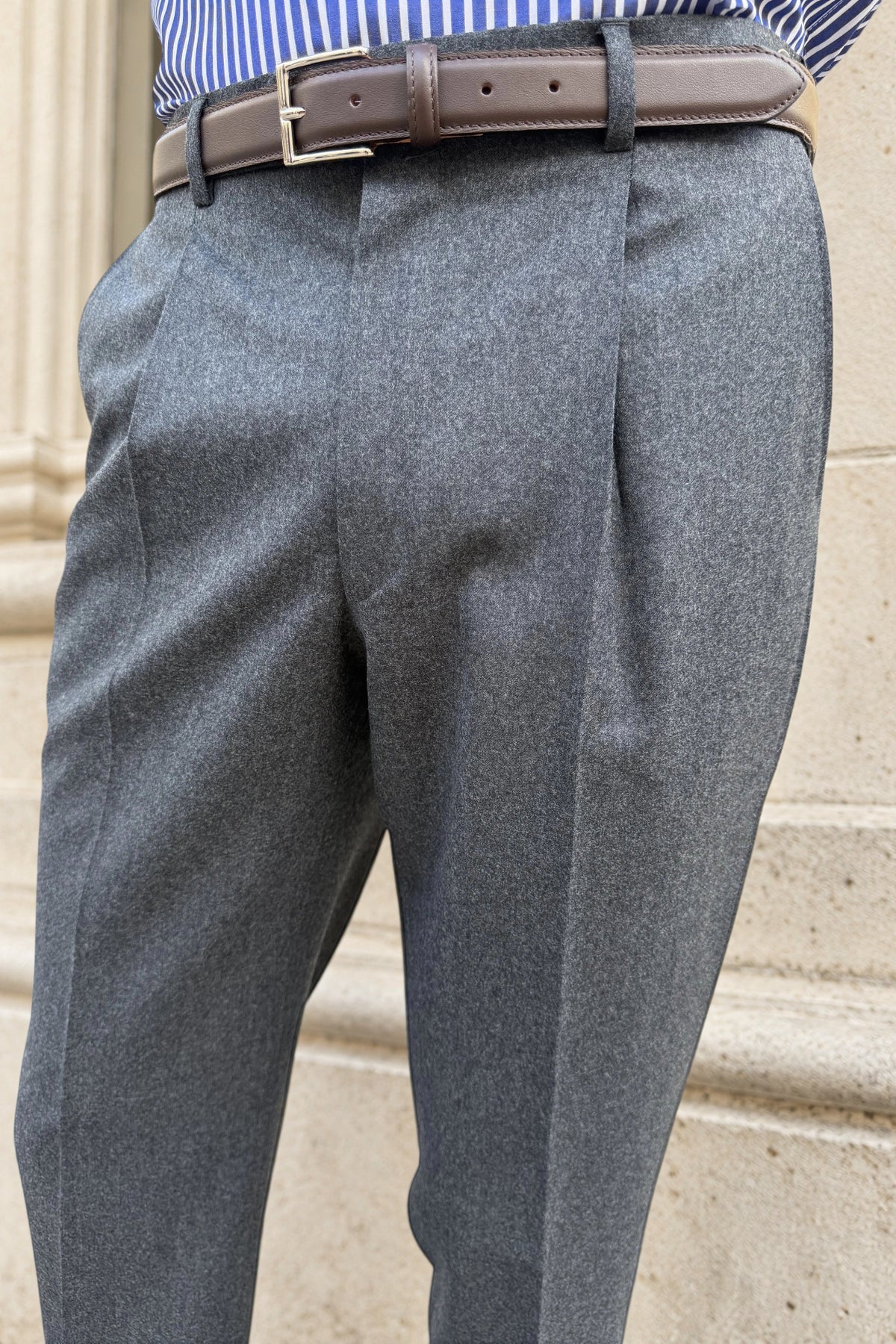 Pantalon à pinces Henri en flanelle de laine vierge Super 120'S - Marine