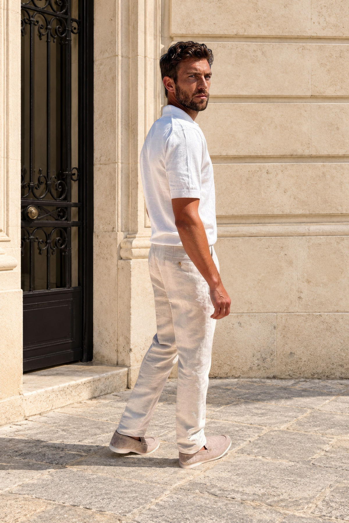 Pantalon à pinces Henri en lin et coton - Beige clair-PANTALON HOMME-Curling-Paris