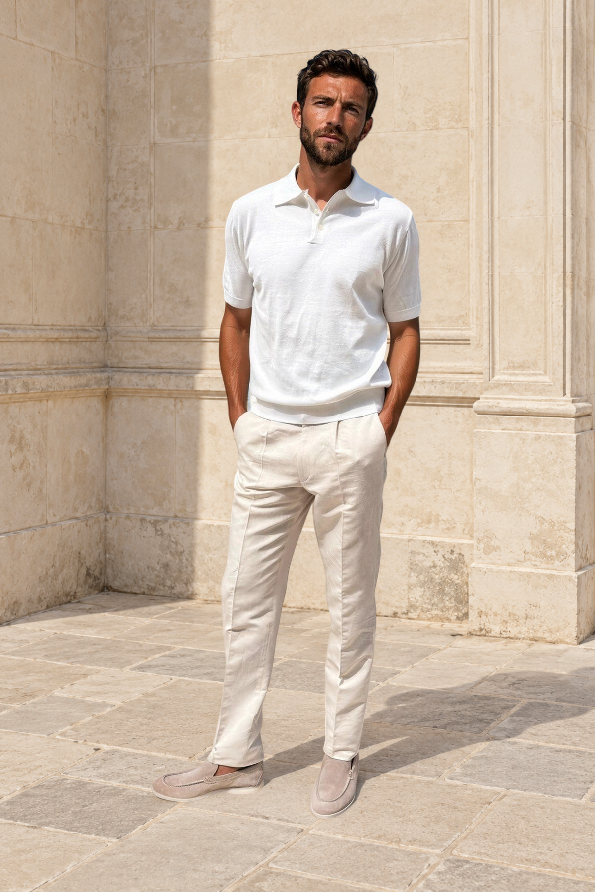 Pantalon à pinces Henri en lin et coton - Beige clair-PANTALON HOMME-Curling-Paris