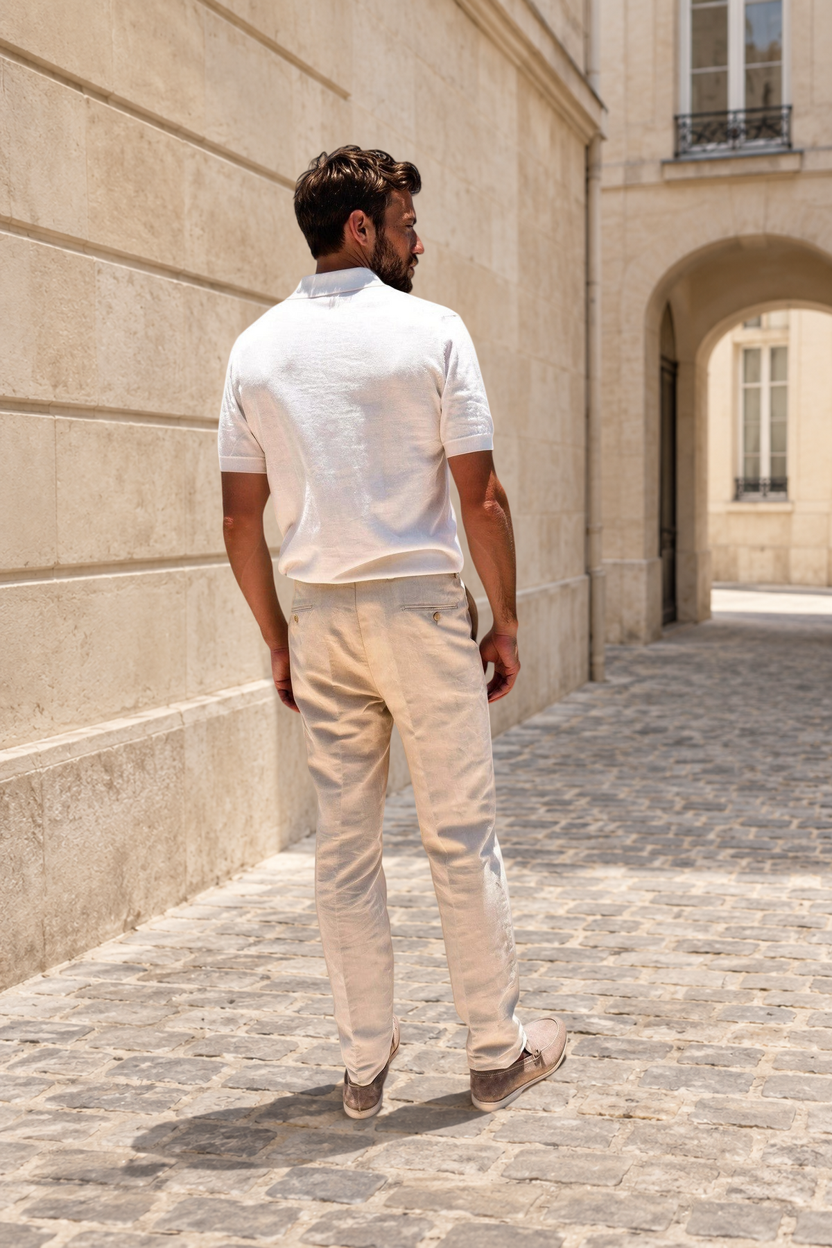 Pantalon à pinces Henri en lin et coton - Beige clair-PANTALON HOMME-Curling-Paris