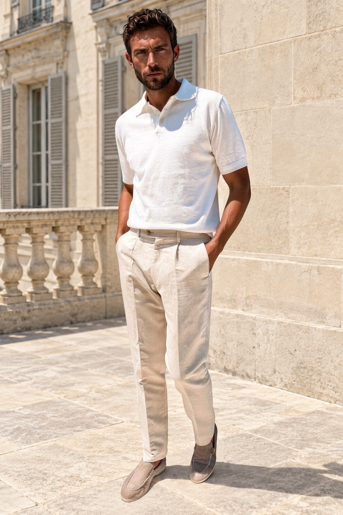 Pantalon à pinces Henri en lin et coton - Beige clair-PANTALON HOMME-Curling-Paris