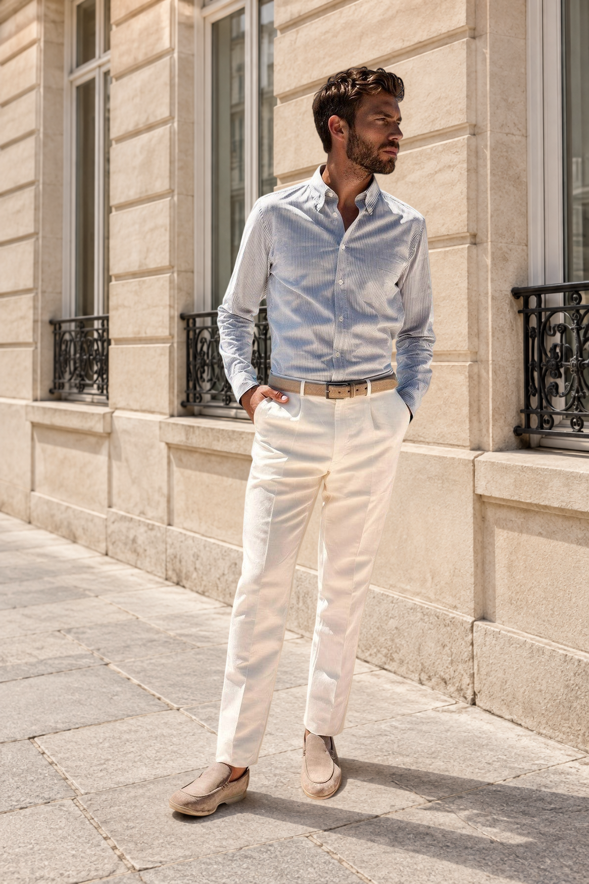 Pantalon à pinces Henri en lin et coton - Blanc-PANTALON HOMME-Curling-Paris