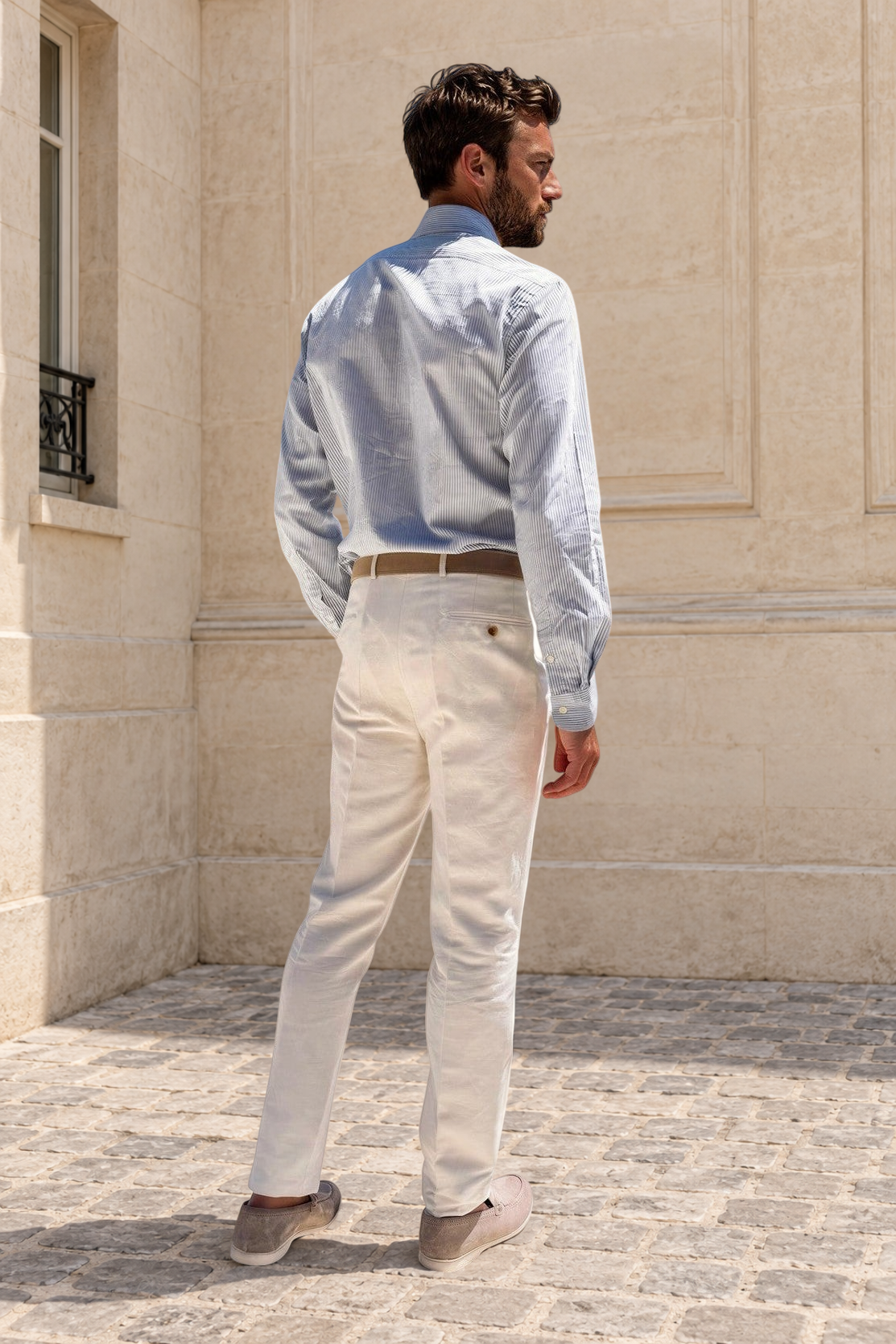Pantalon à pinces Henri en lin et coton - Blanc-PANTALON HOMME-Curling-Paris